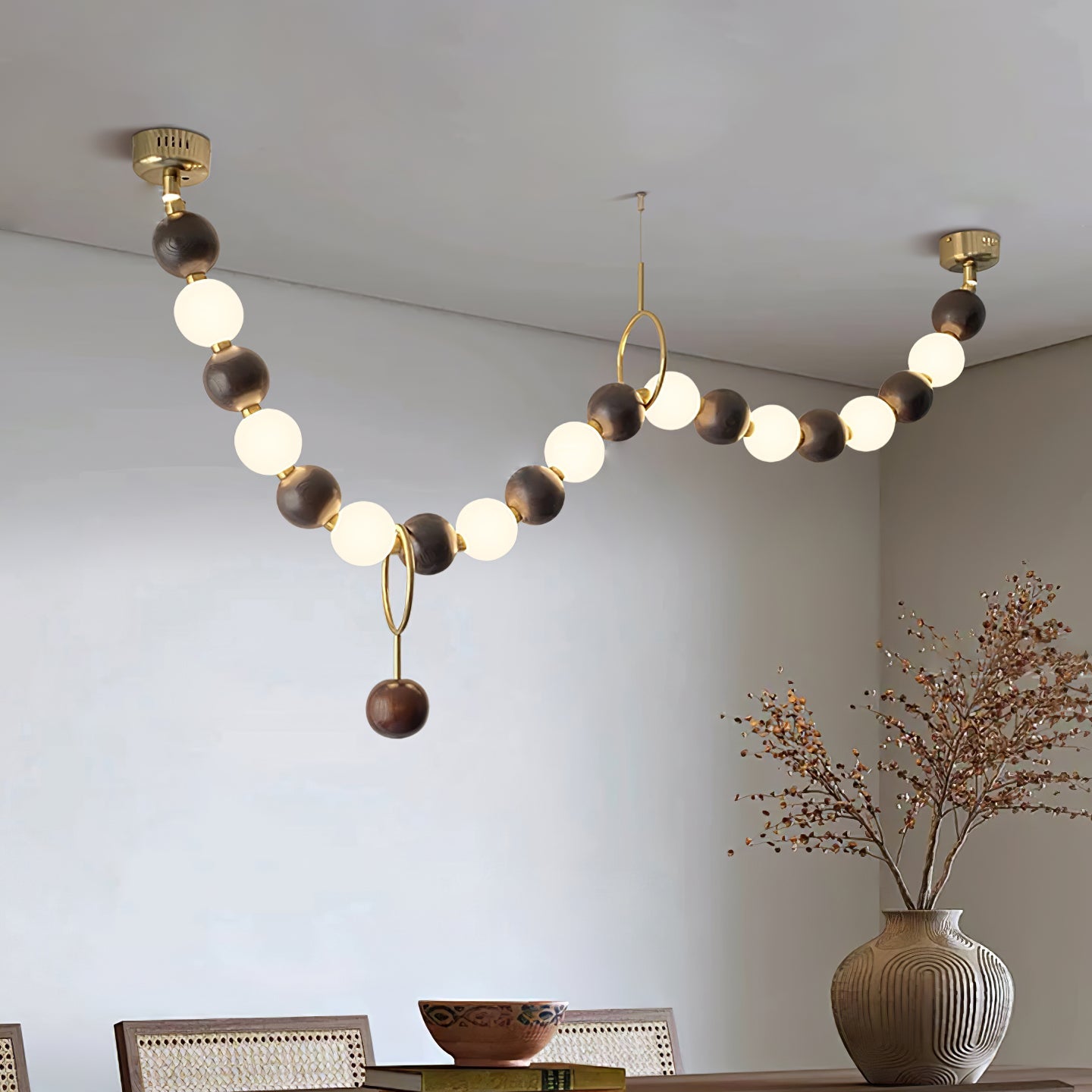 Aurora Chandelier Walnut Bead Necklace - Blowlighting