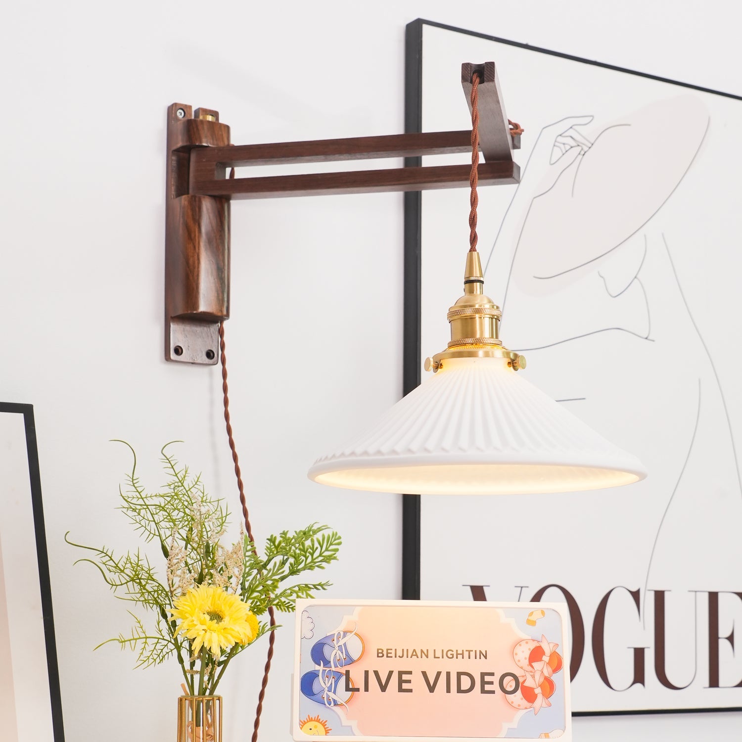 Swing Arm Walnut Wall Light - Blowlighting