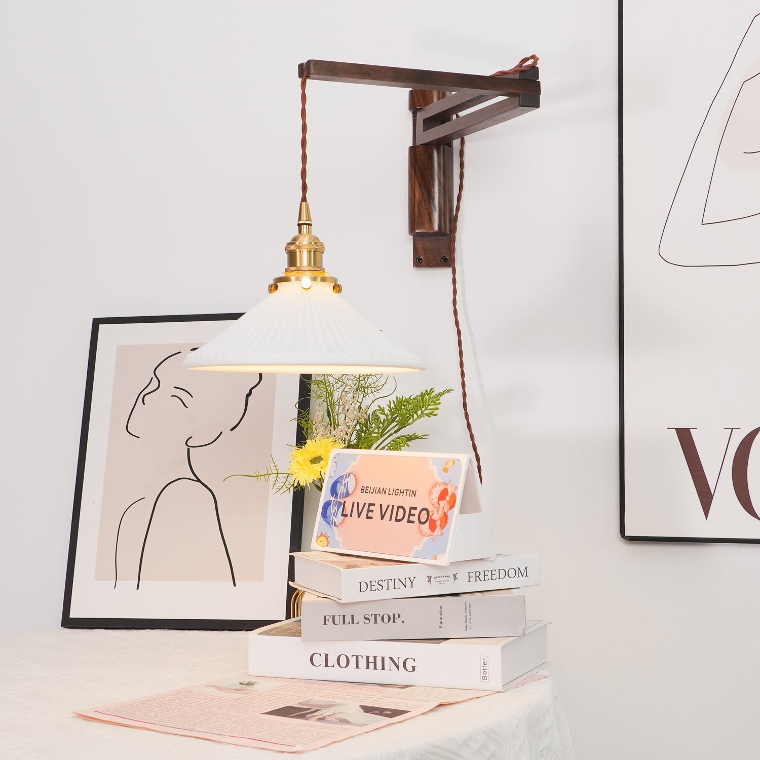 Swing Arm Walnut Wall Light - Blowlighting