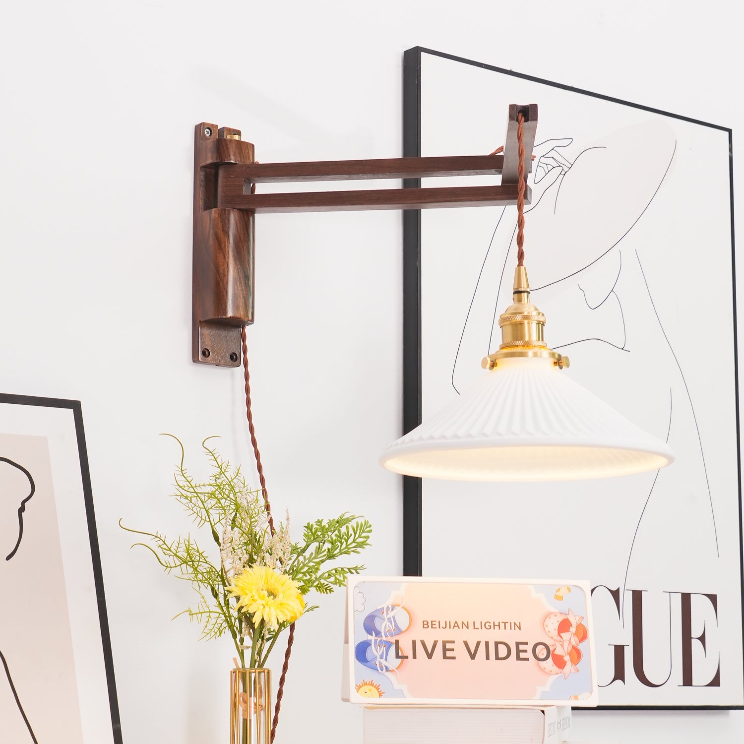 Swing Arm Walnut Wall Light - Blowlighting