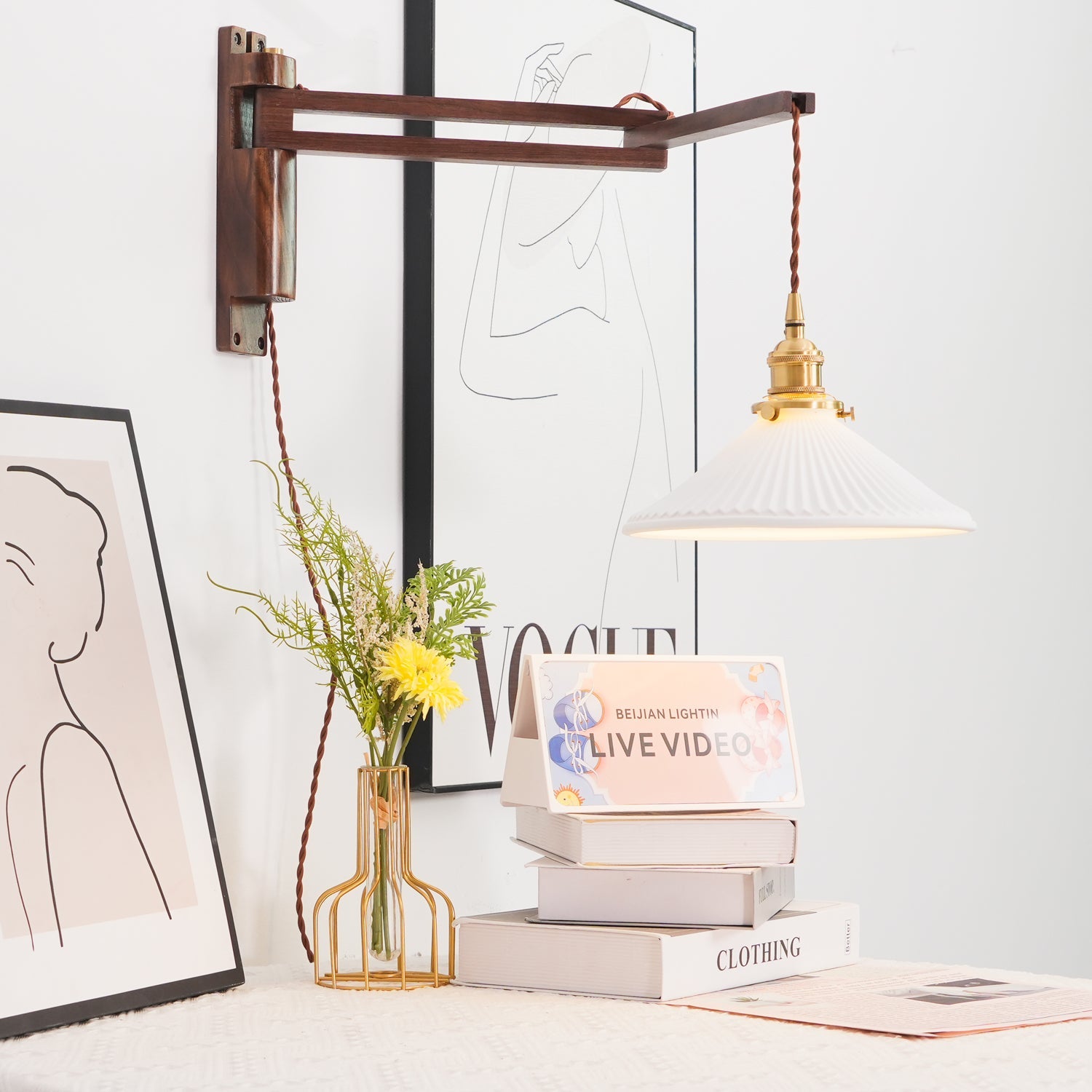 Swing Arm Walnut Wall Light - Blowlighting