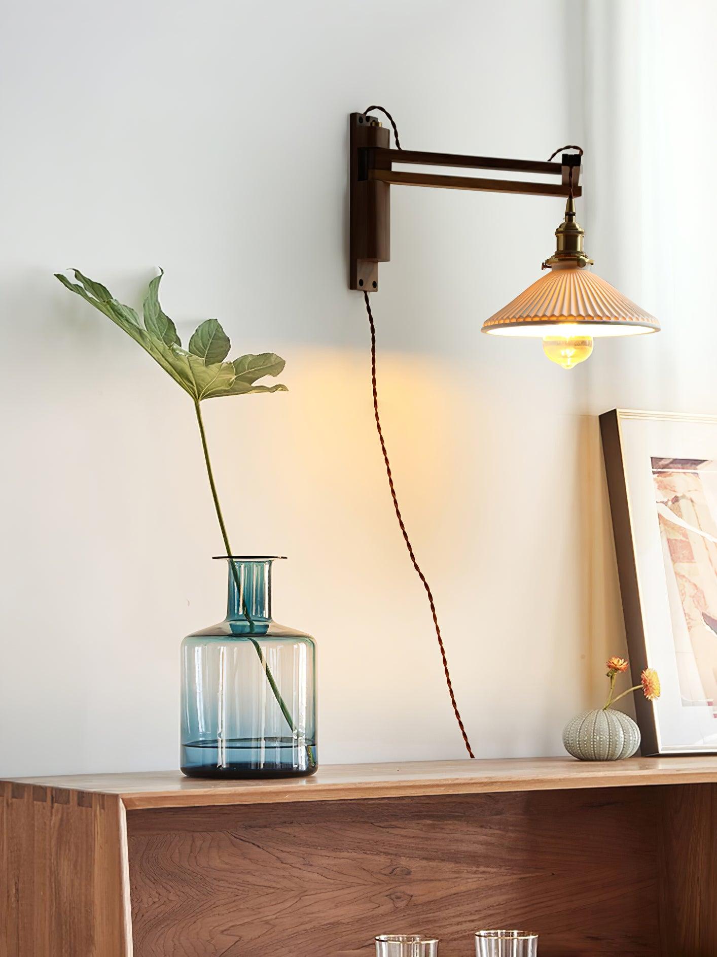 Swing Arm Walnut Wall Light - Blowlighting