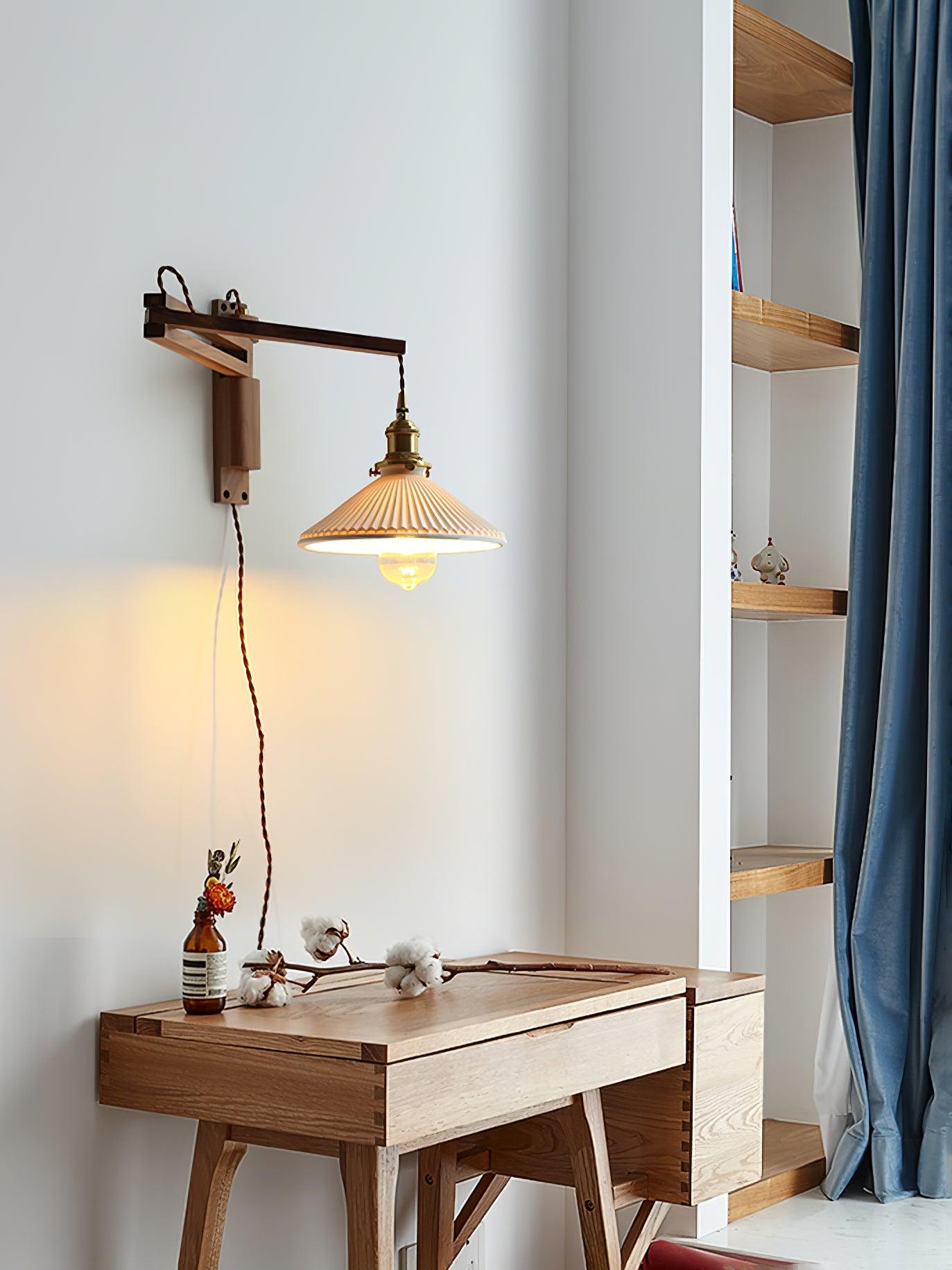 Swing Arm Walnut Wall Light - Blowlighting