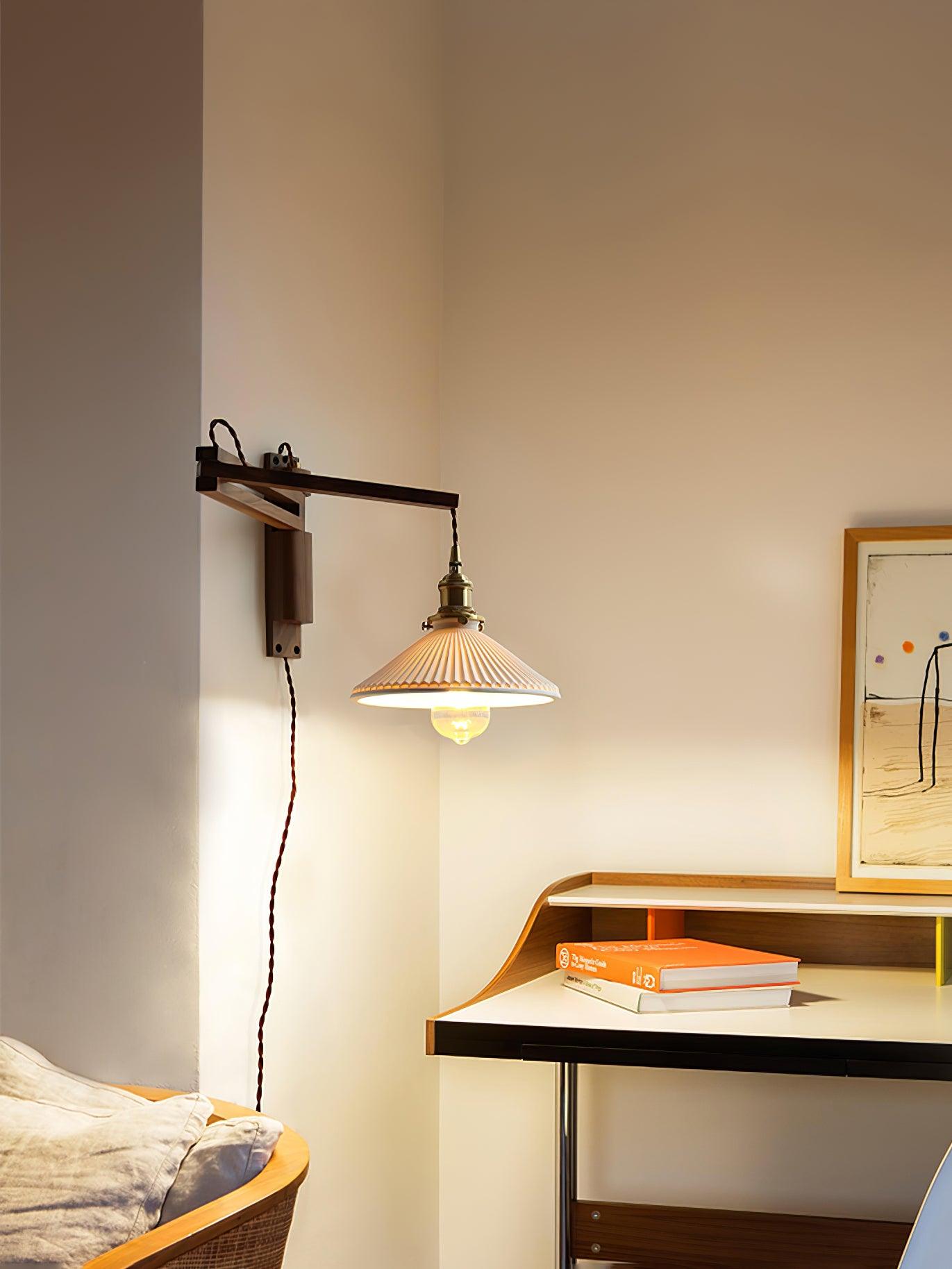 Swing Arm Walnut Wall Light - Blowlighting