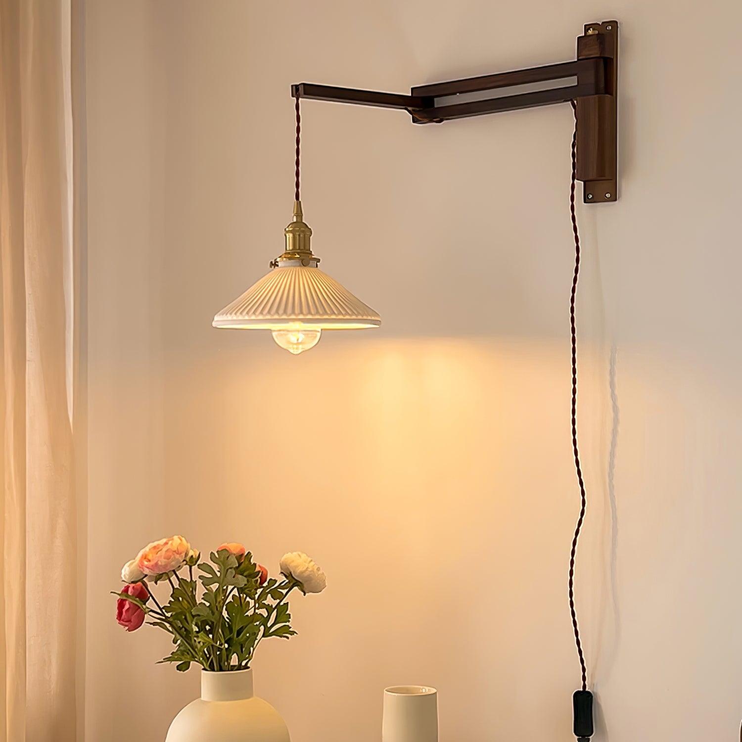 Swing Arm Walnut Wall Light - Blowlighting