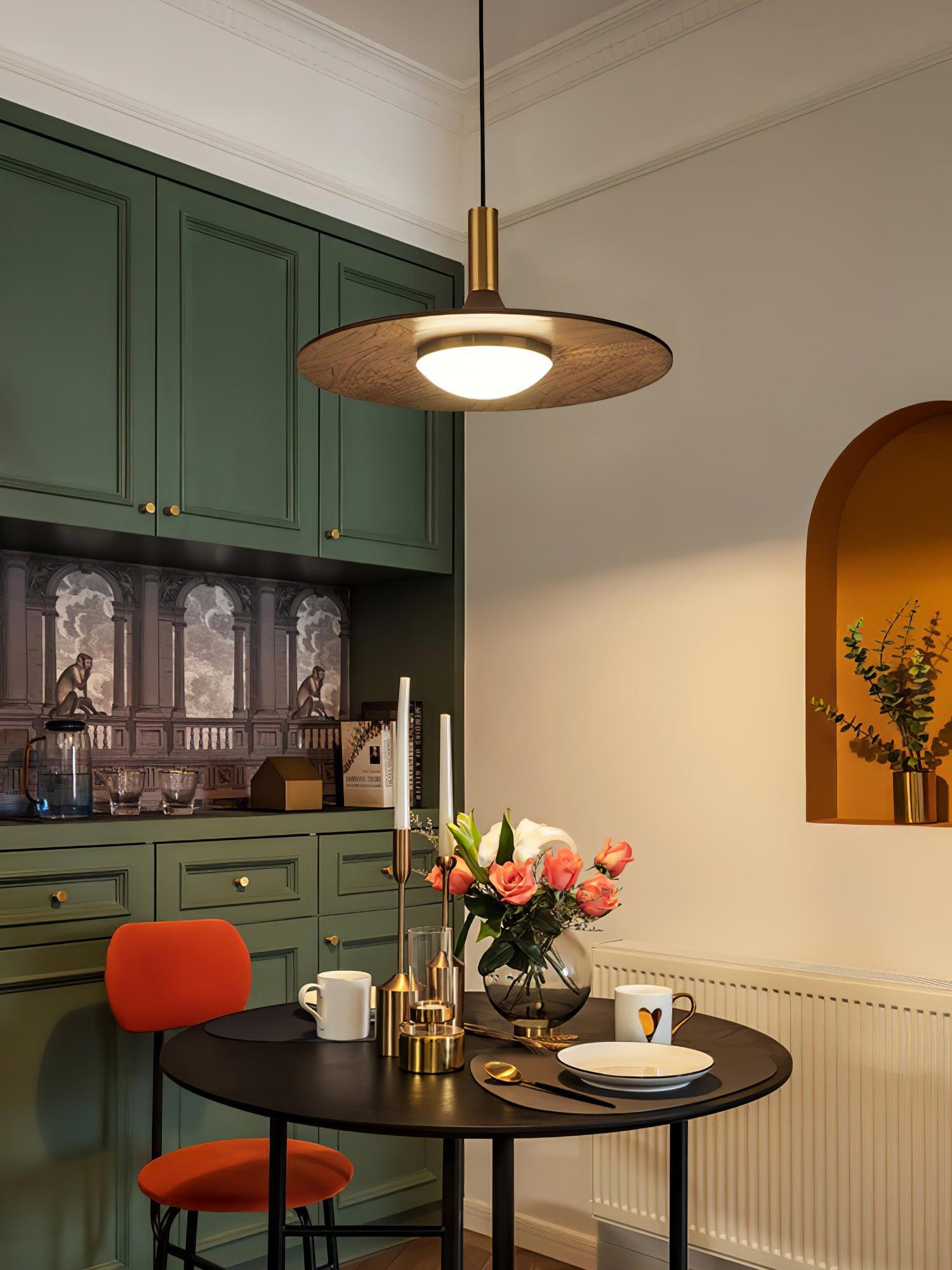 Walnut Wood Dish Pendant Light - Blowlighting