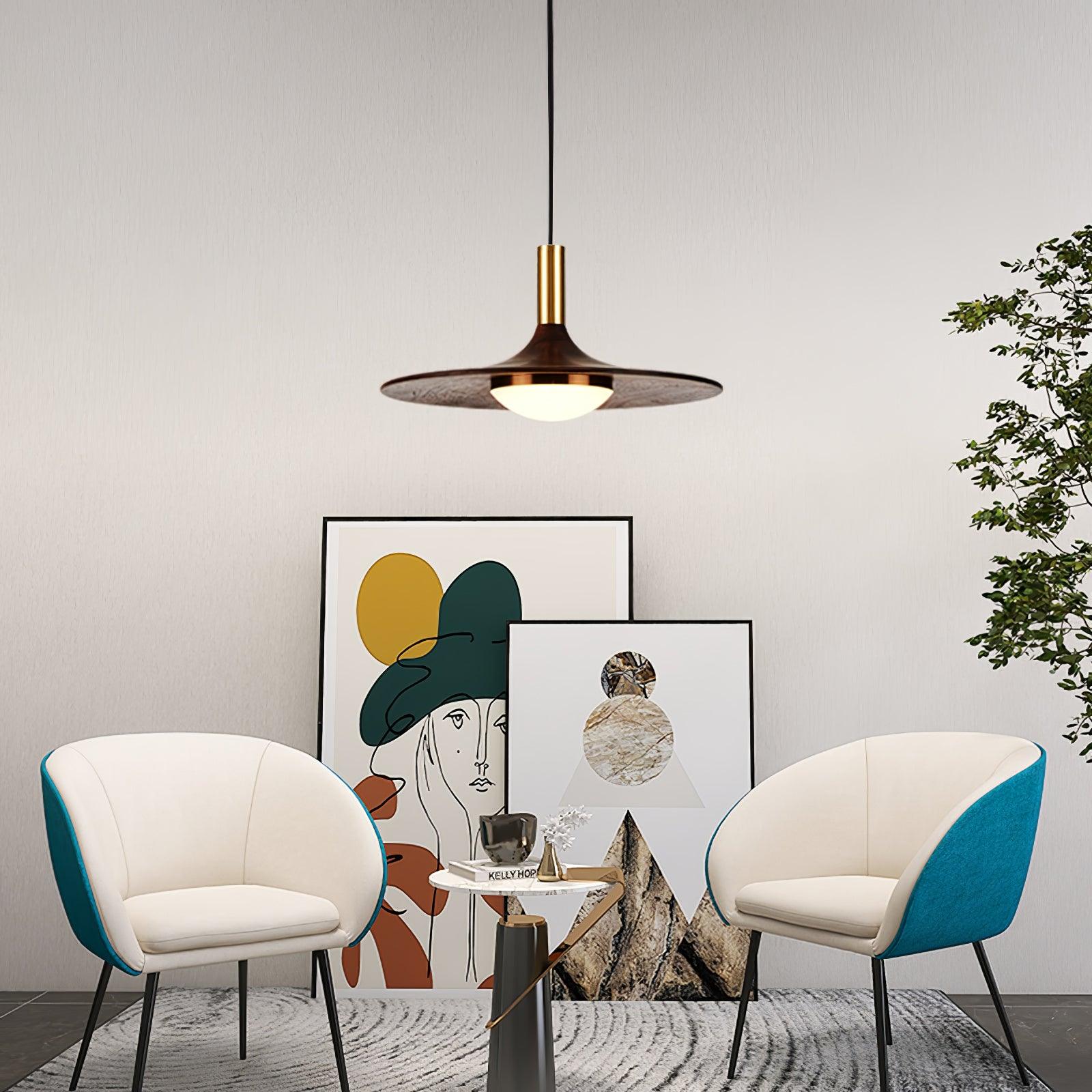 Walnut Wood Dish Pendant Light - Blowlighting