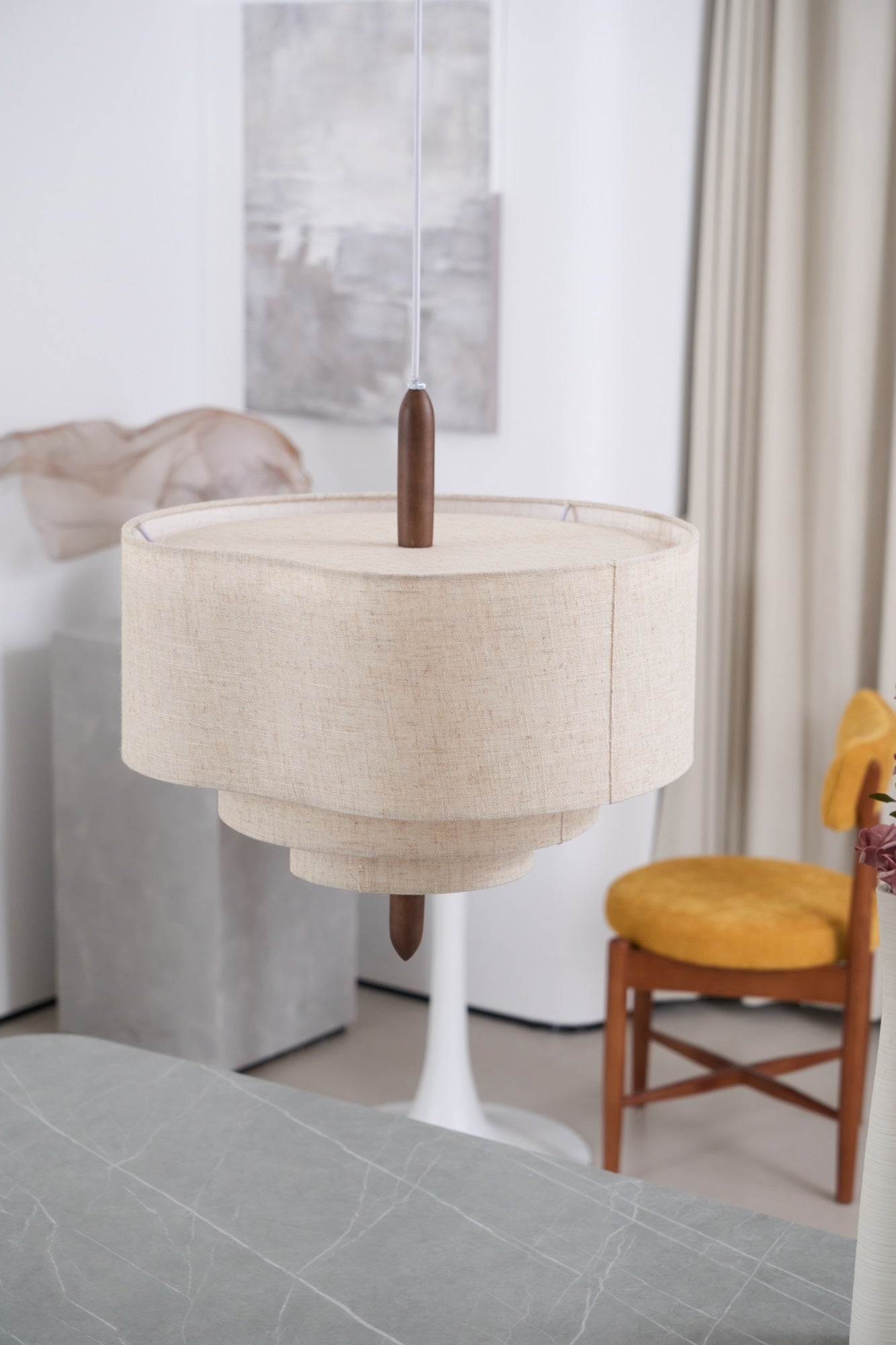 Eldorora Elegance Wave Ladder Wood Fabric Pendant Lamp - Blowlighting