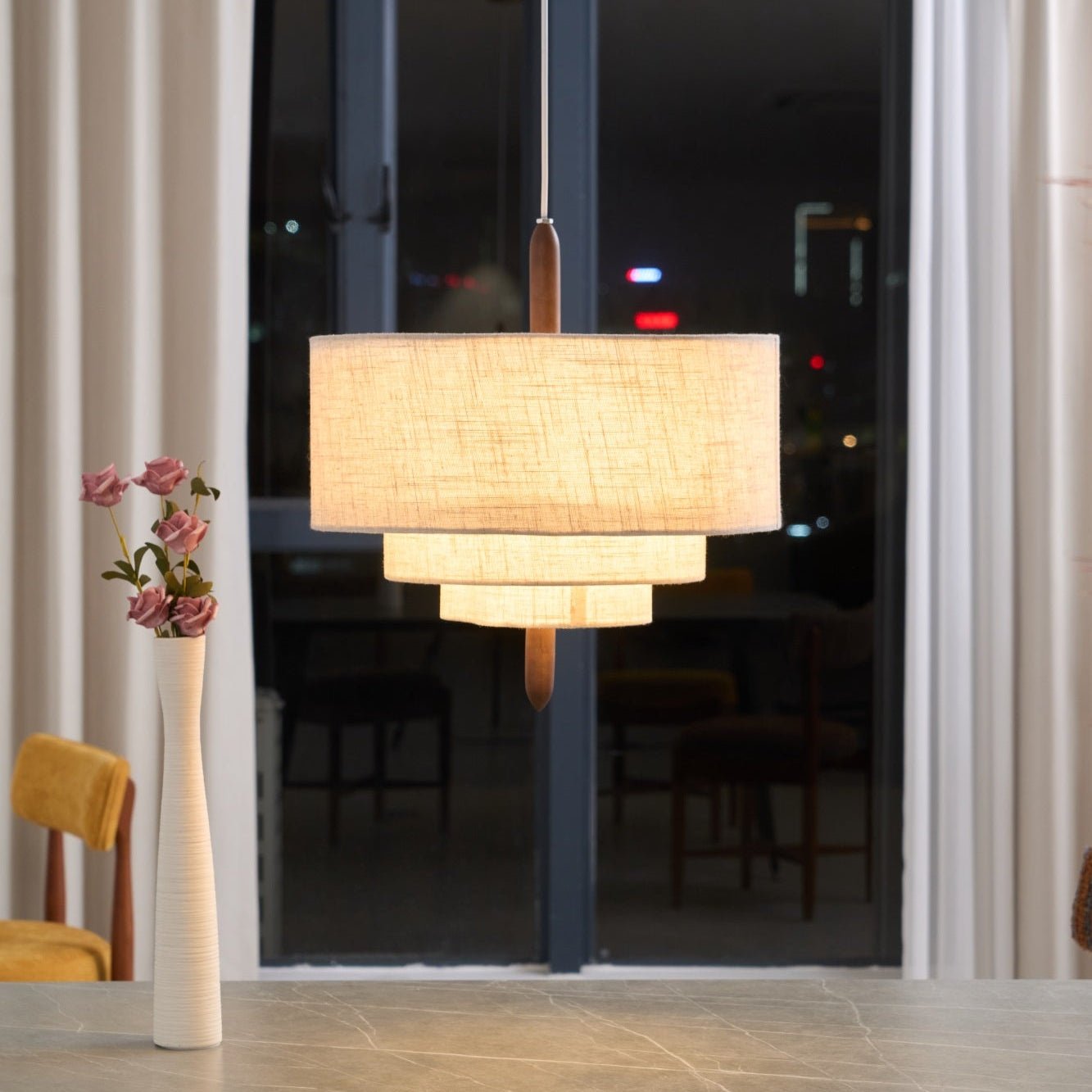 Eldorora Elegance Wave Ladder Wood Fabric Pendant Lamp - Blowlighting
