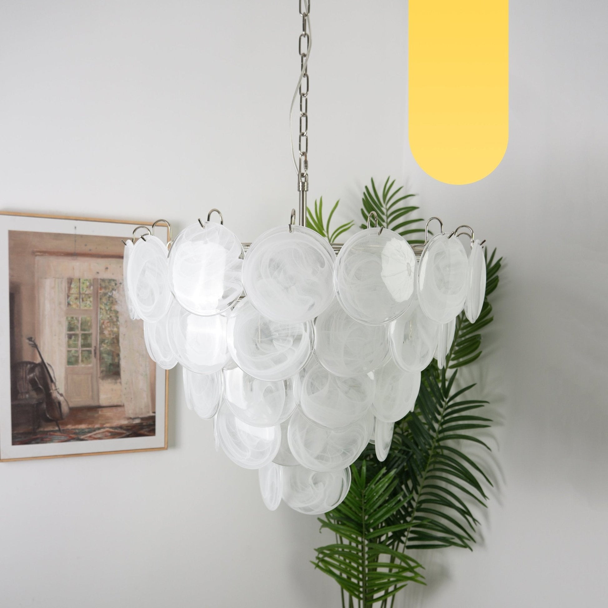 Aurora Chandelier White Murano Glass Disc Contemporary - Blowlighting