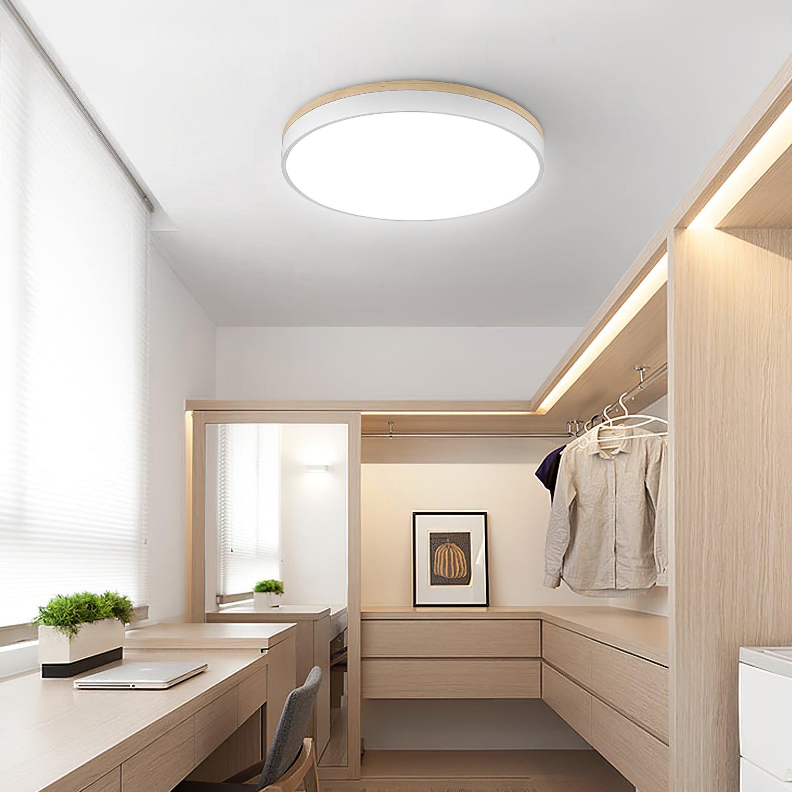 White Round Wooden Ceiling Lamp - Blowlighting