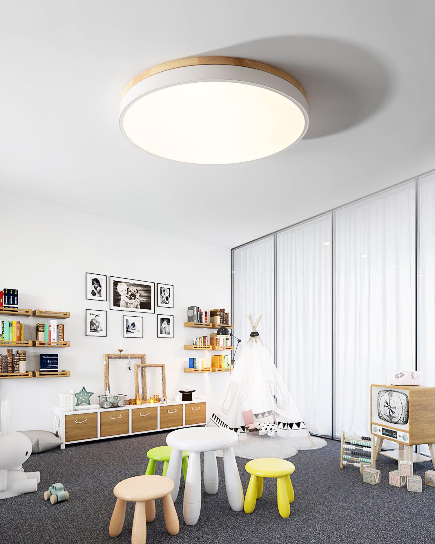 White Round Wooden Ceiling Lamp - Blowlighting