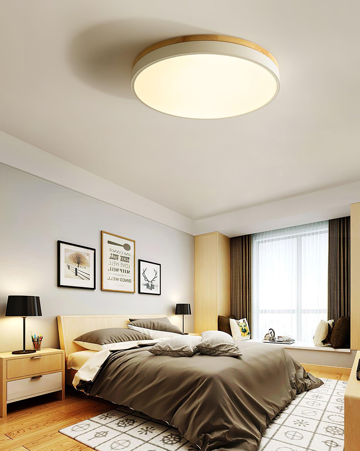White Round Wooden Ceiling Lamp - Blowlighting