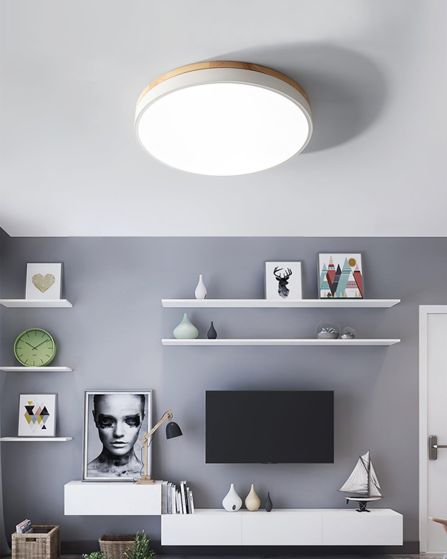White Round Wooden Ceiling Lamp - Blowlighting