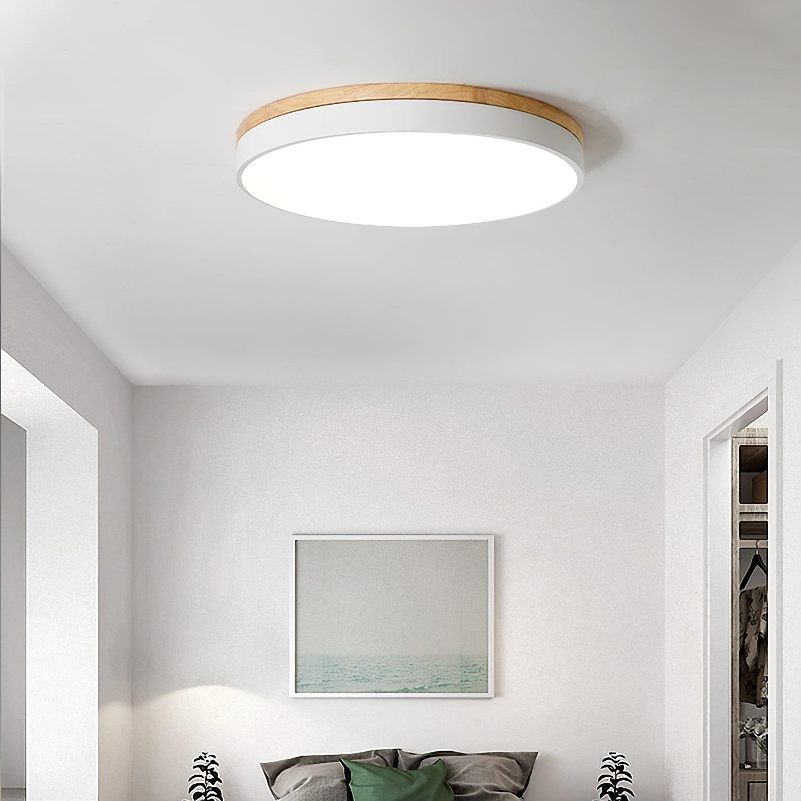 White Round Wooden Ceiling Lamp - Blowlighting