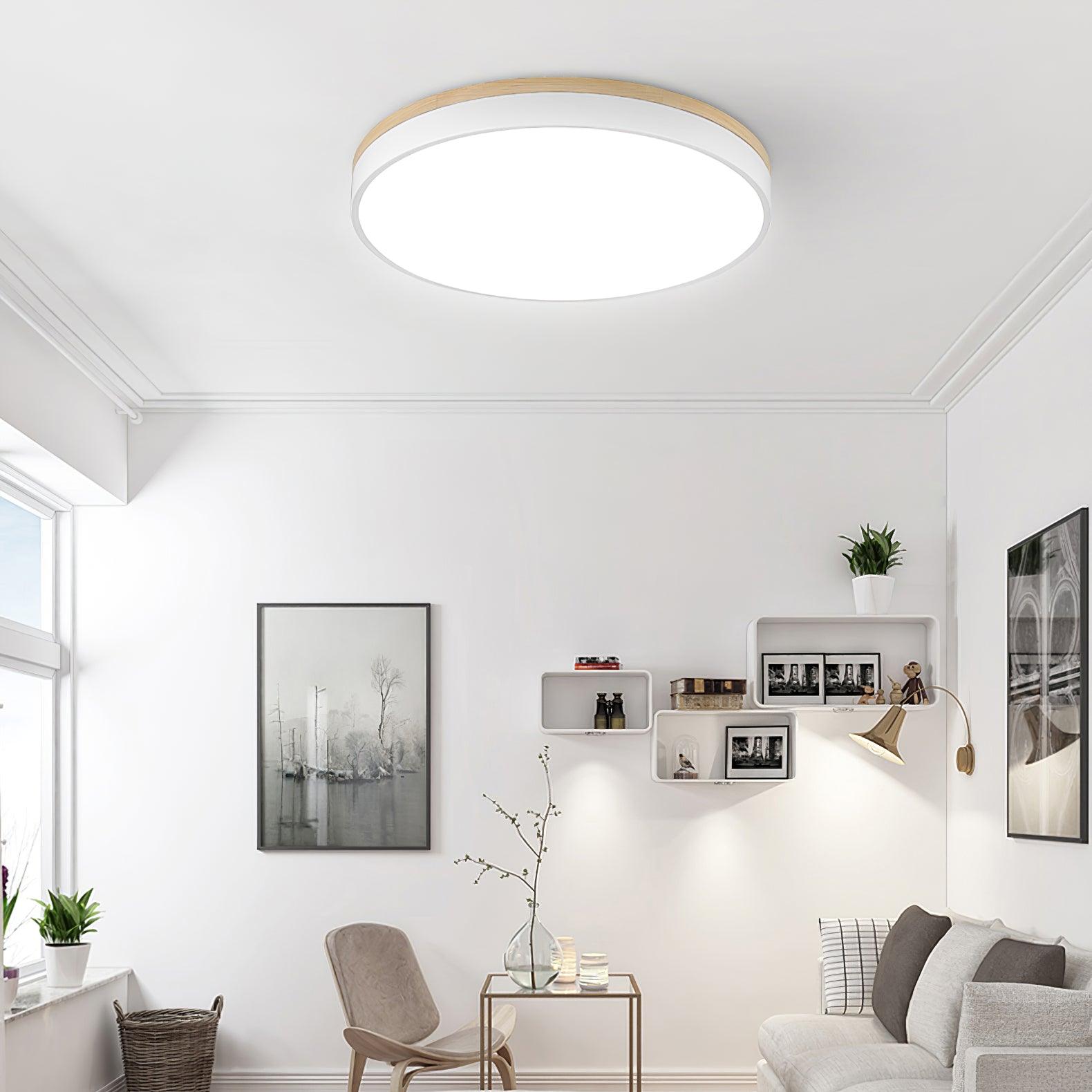 White Round Wooden Ceiling Lamp - Blowlighting