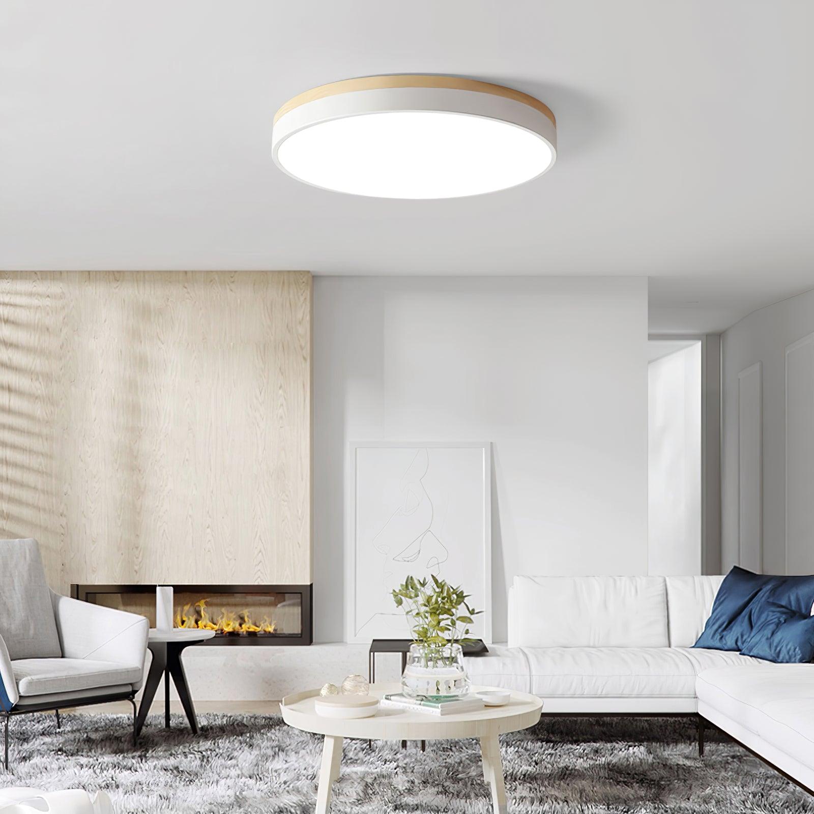 White Round Wooden Ceiling Lamp - Blowlighting