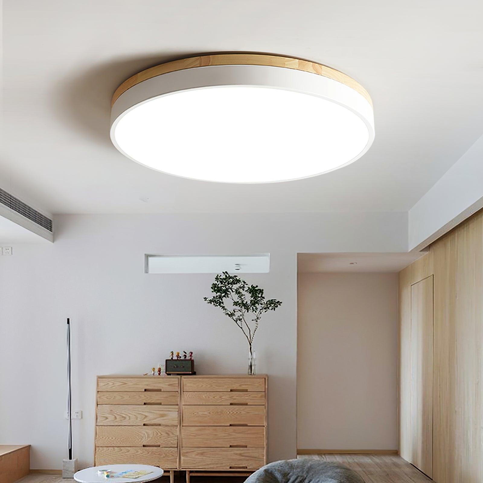 White Round Wooden Ceiling Lamp - Blowlighting