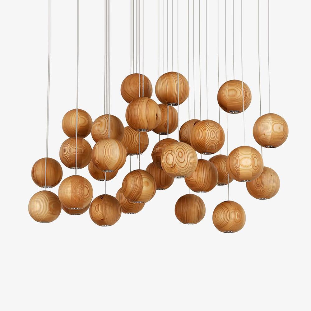 Ulvararis Nordic Orb Sphere Cluster Wooden Pendant Light - Blowlighting
