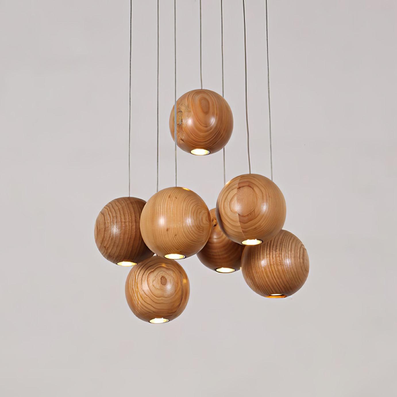 Ulvararis Nordic Orb Sphere Cluster Wooden Pendant Light - Blowlighting