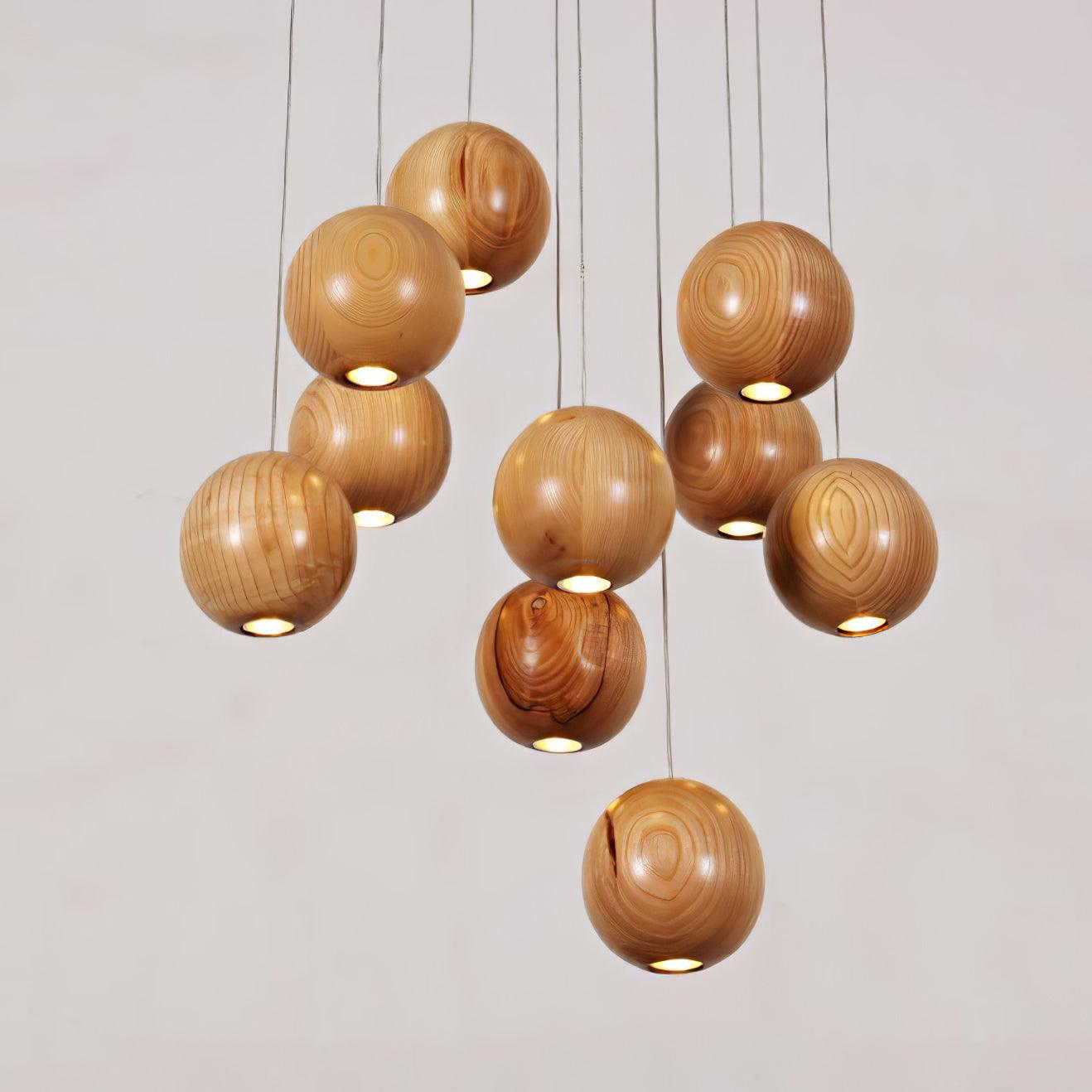 Ulvararis Nordic Orb Sphere Cluster Wooden Pendant Light - Blowlighting
