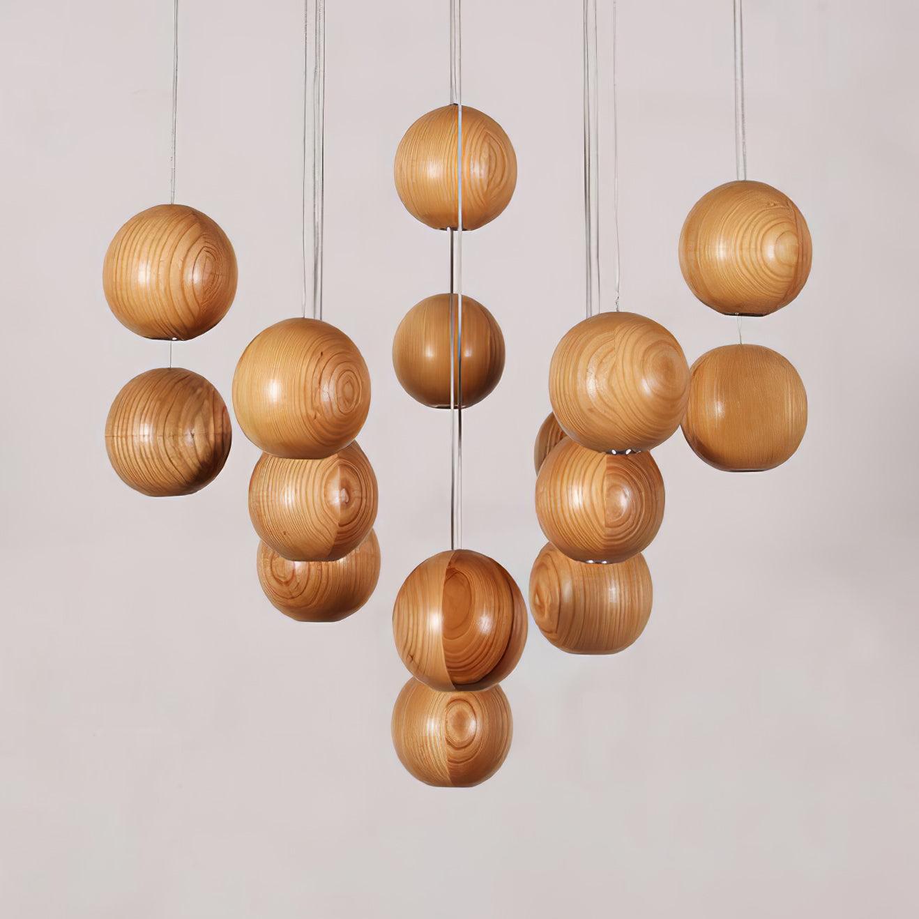 Ulvararis Nordic Orb Sphere Cluster Wooden Pendant Light - Blowlighting