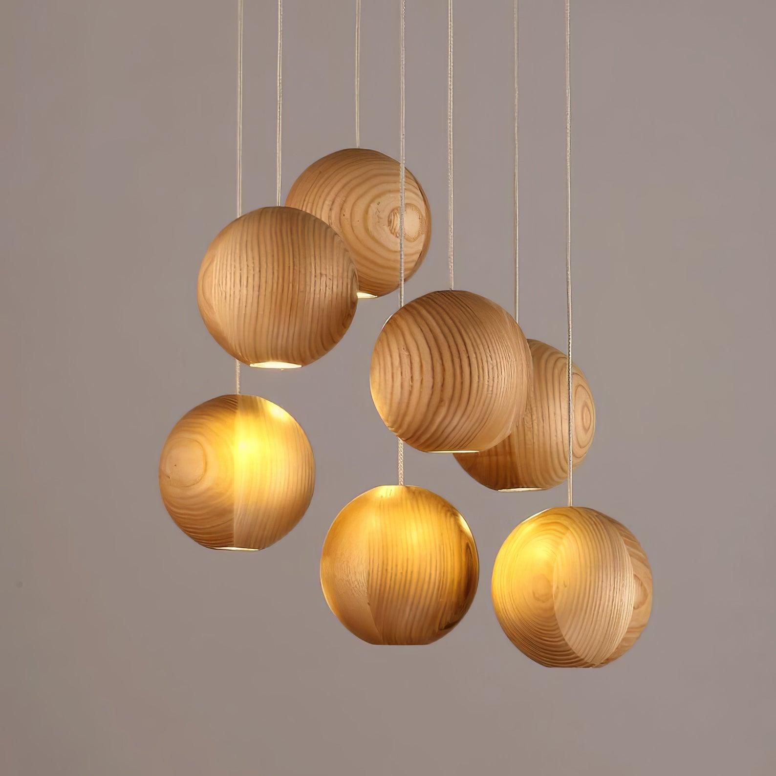 Ulvararis Nordic Orb Sphere Cluster Wooden Pendant Light - Blowlighting