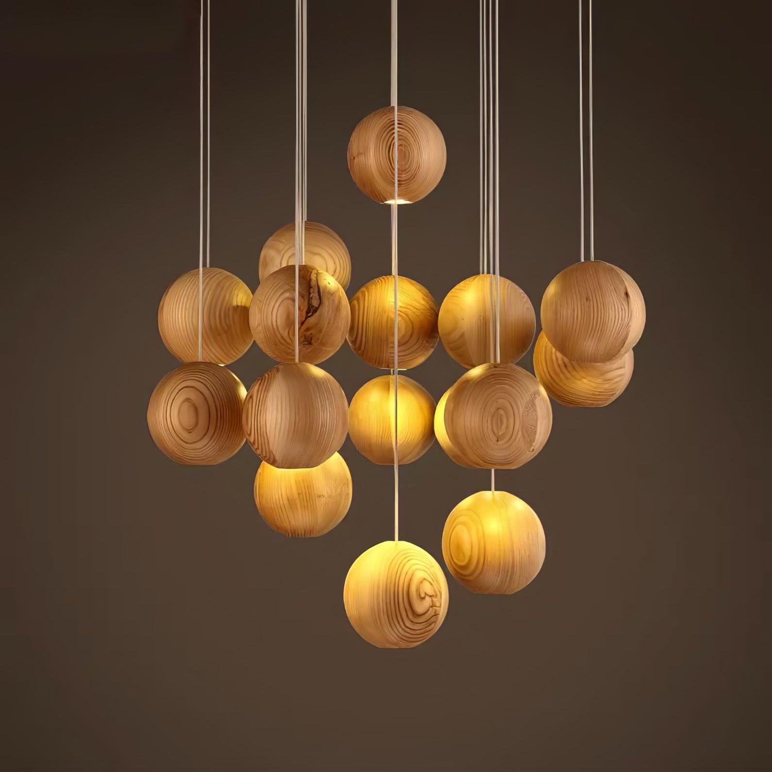 Ulvararis Nordic Orb Sphere Cluster Wooden Pendant Light - Blowlighting