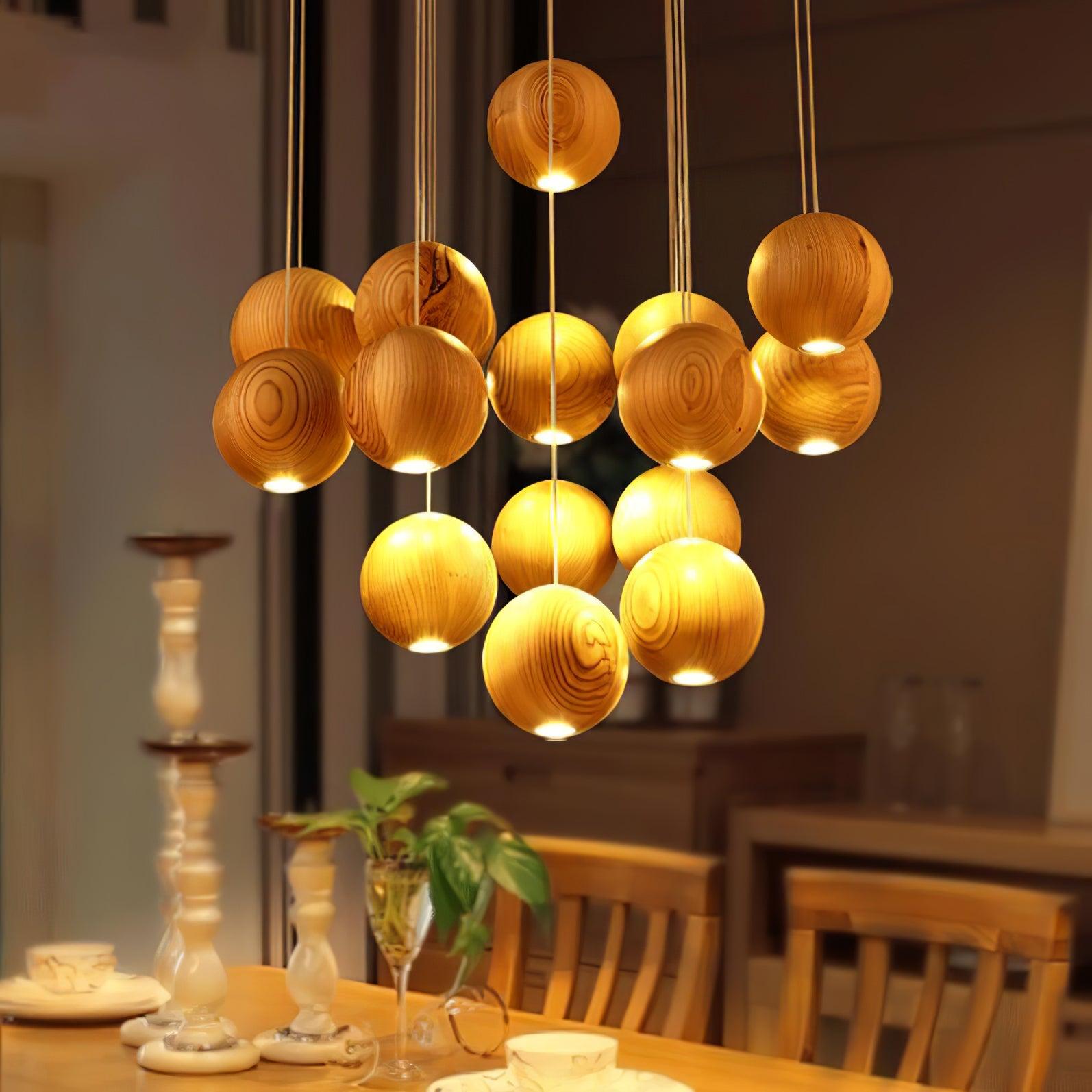 Ulvararis Nordic Orb Sphere Cluster Wooden Pendant Light - Blowlighting