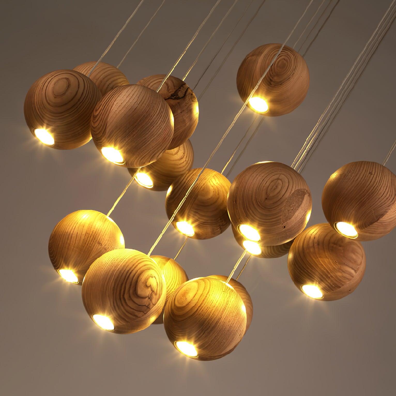 Ulvararis Nordic Orb Sphere Cluster Wooden Pendant Light - Blowlighting