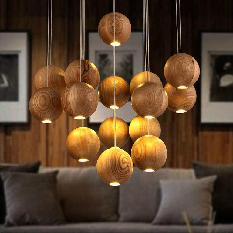 Ulvararis Nordic Orb Sphere Cluster Wooden Pendant Light - Blowlighting