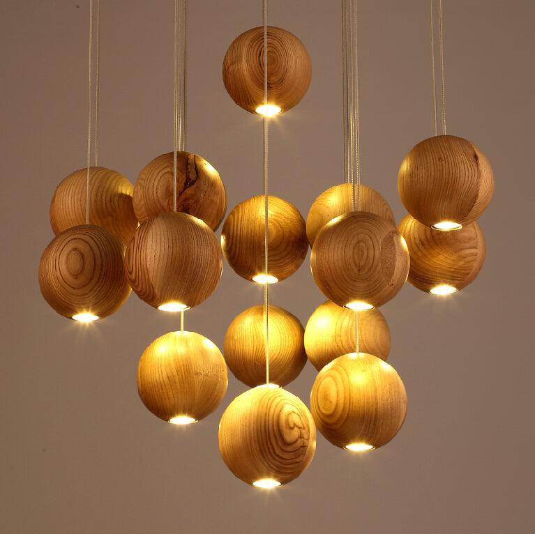 Ulvararis Nordic Orb Sphere Cluster Wooden Pendant Light - Blowlighting