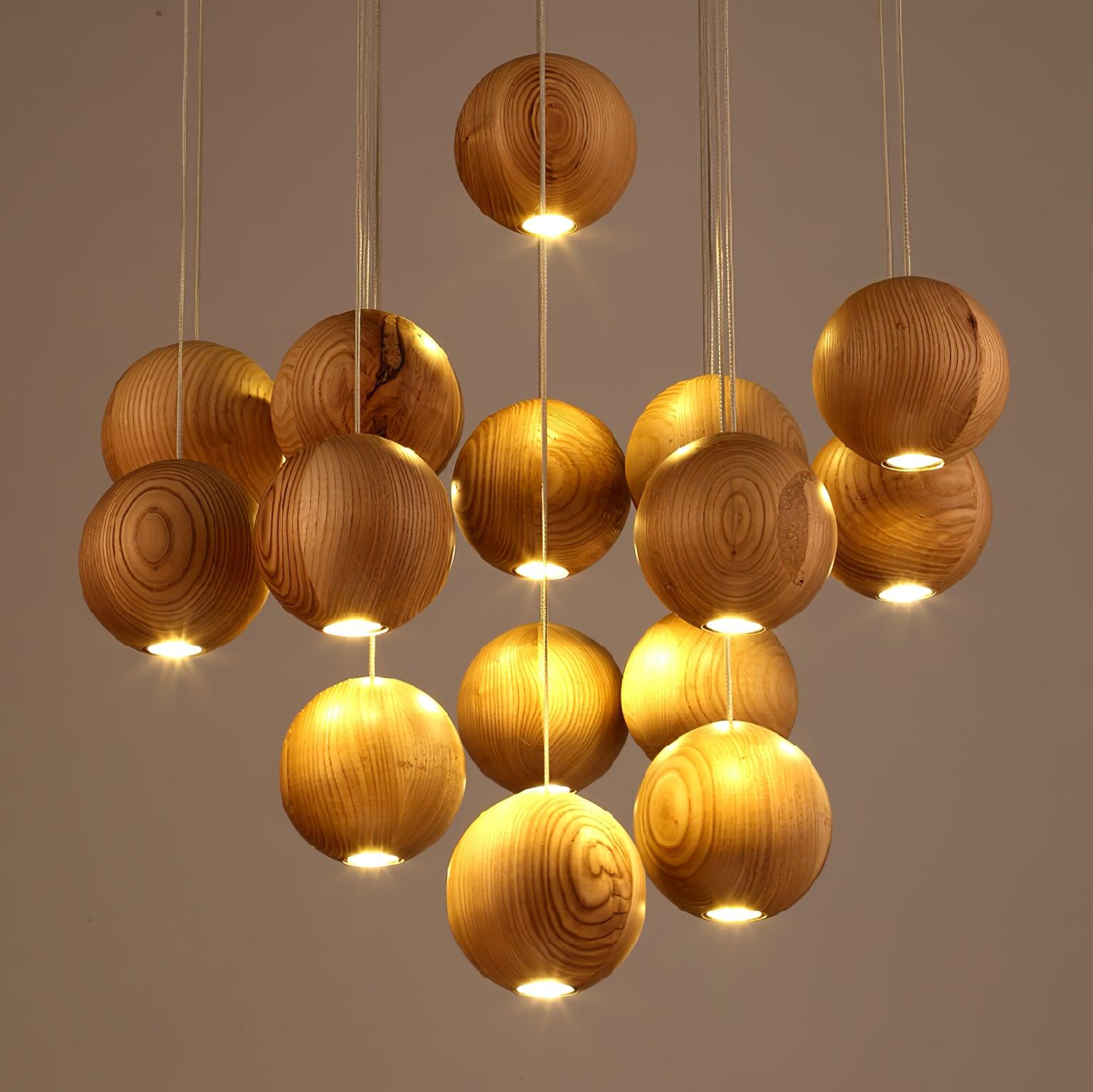Ulvararis Nordic Orb Sphere Cluster Wooden Pendant Light - Blowlighting