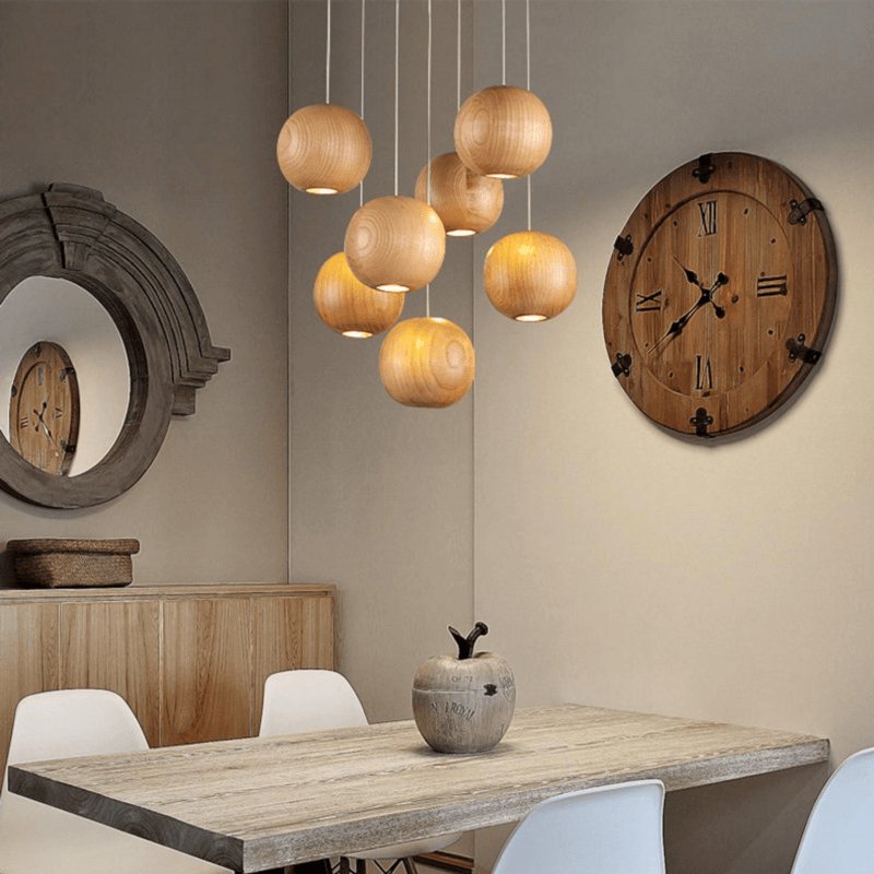 Ulvararis Nordic Orb Sphere Cluster Wooden Pendant Light - Blowlighting