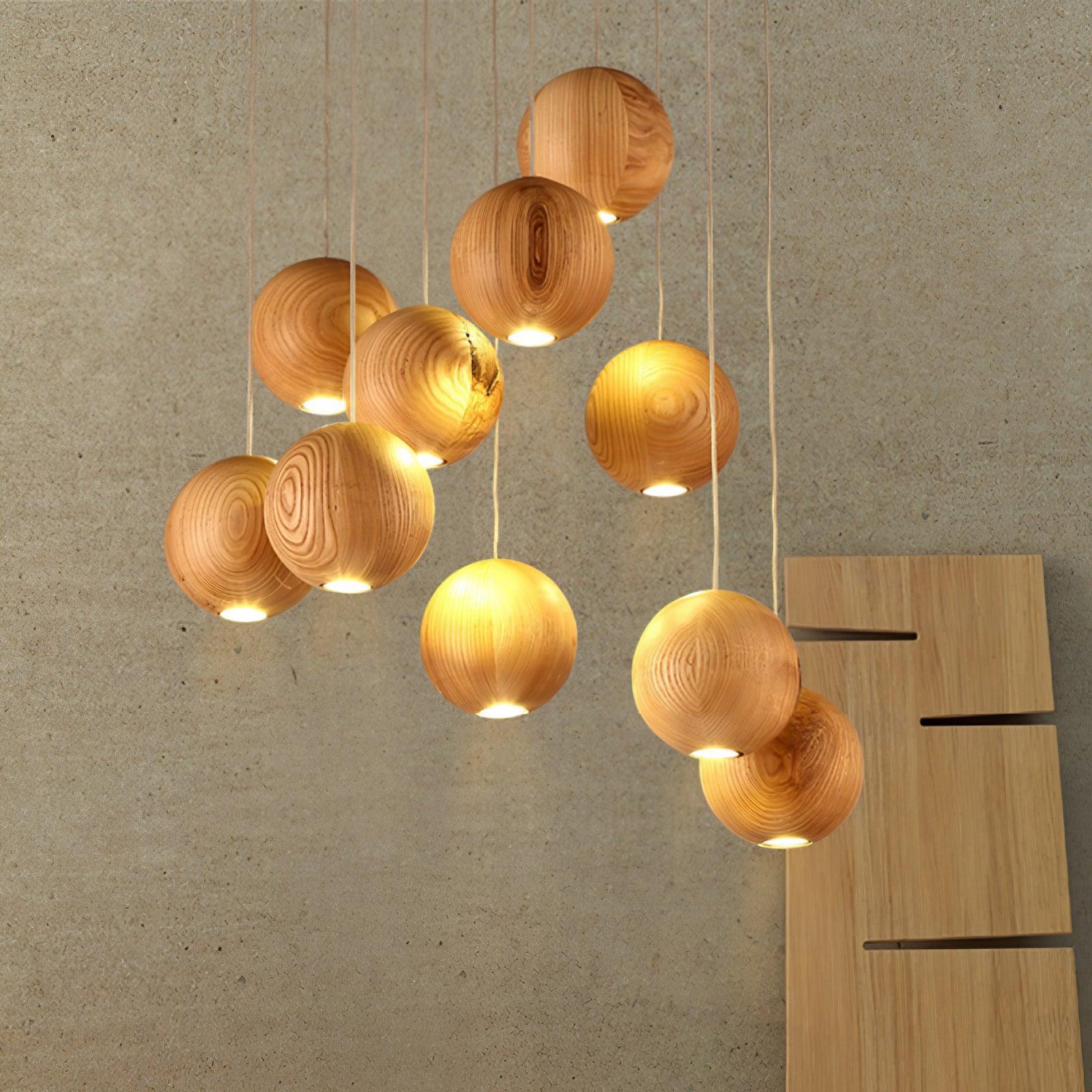 Ulvararis Nordic Orb Sphere Cluster Wooden Pendant Light - Blowlighting