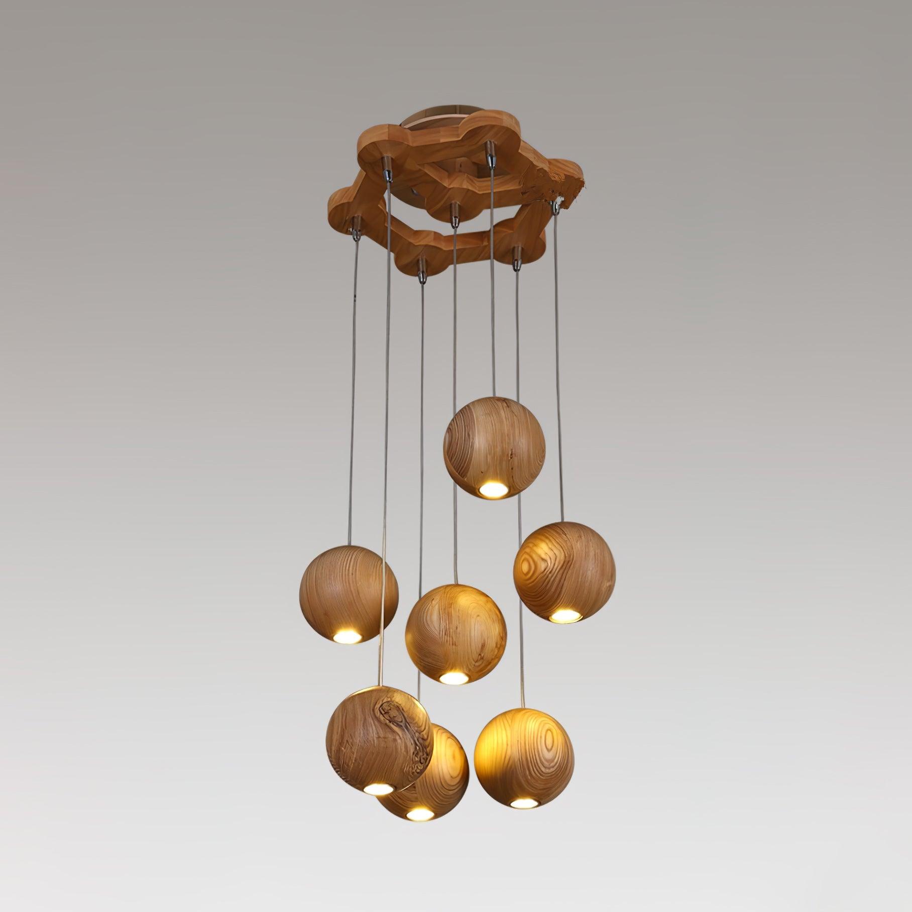 Ulvararis Nordic Orb Sphere Cluster Wooden Pendant Light - Blowlighting