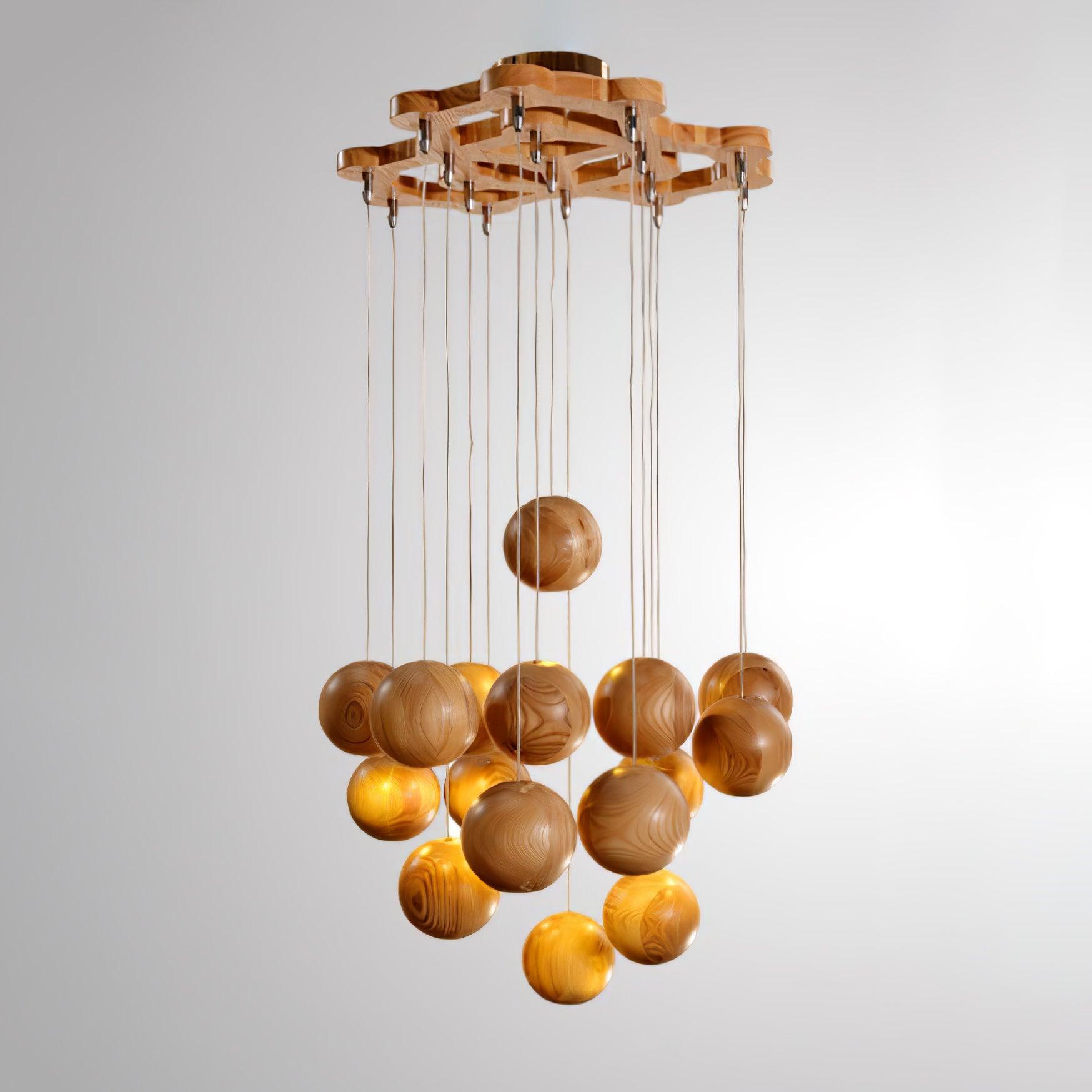 Ulvararis Nordic Orb Sphere Cluster Wooden Pendant Light - Blowlighting