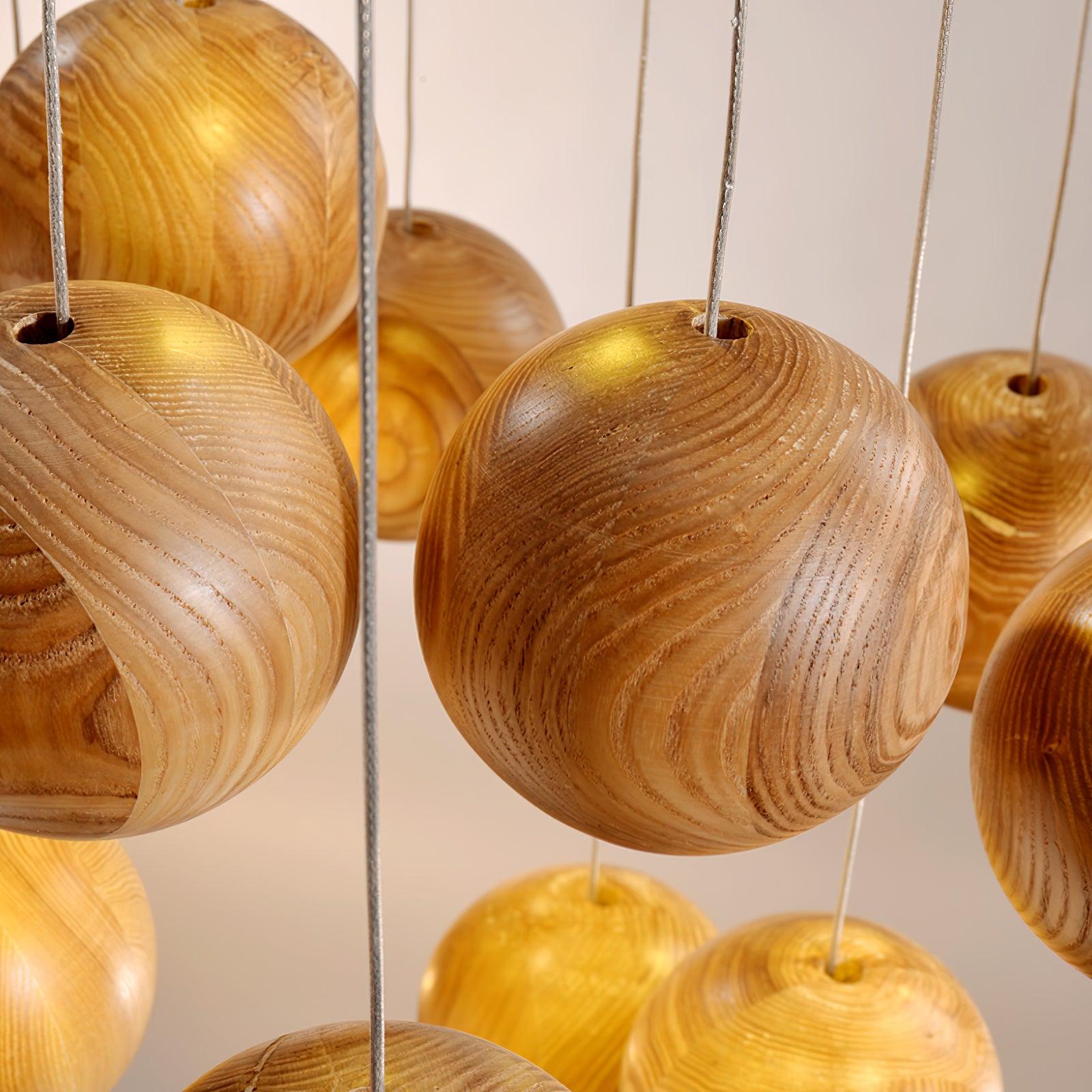 Ulvararis Nordic Orb Sphere Cluster Wooden Pendant Light - Blowlighting