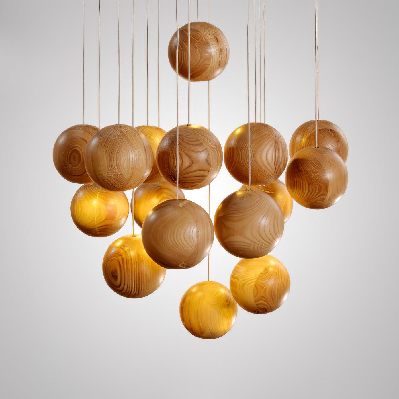Ulvararis Nordic Orb Sphere Cluster Wooden Pendant Light - Blowlighting
