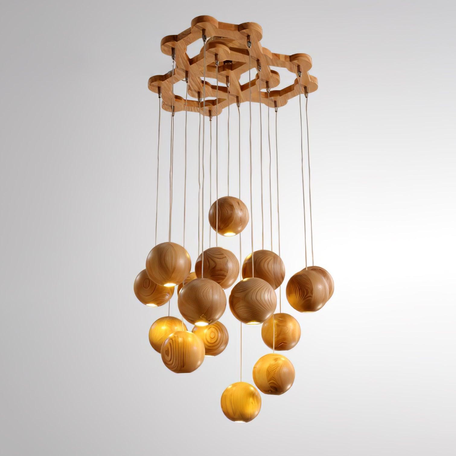 Ulvararis Nordic Orb Sphere Cluster Wooden Pendant Light - Blowlighting