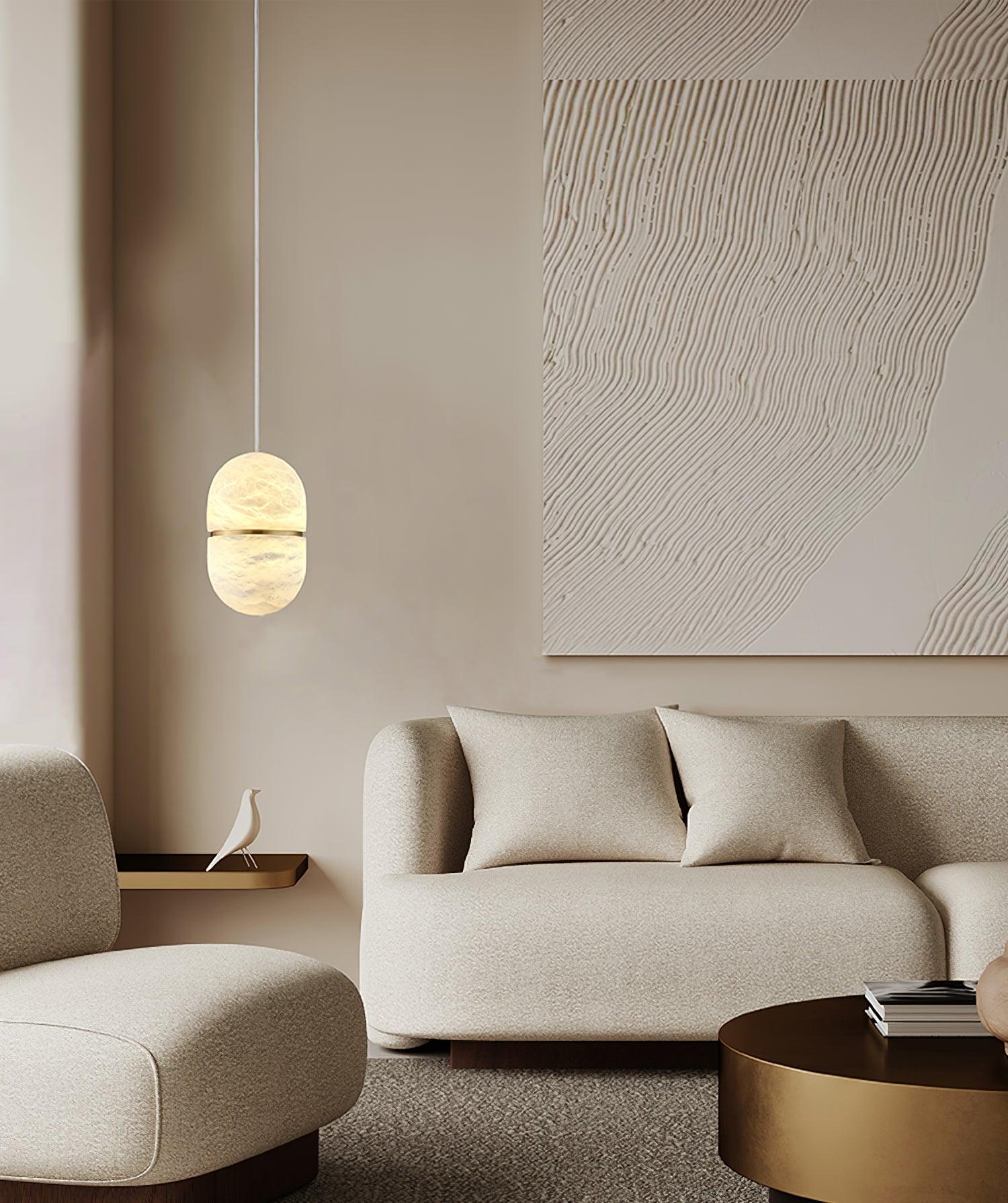 Strata Alabaster Pendant Light Capsule-shaped - Blowlighting