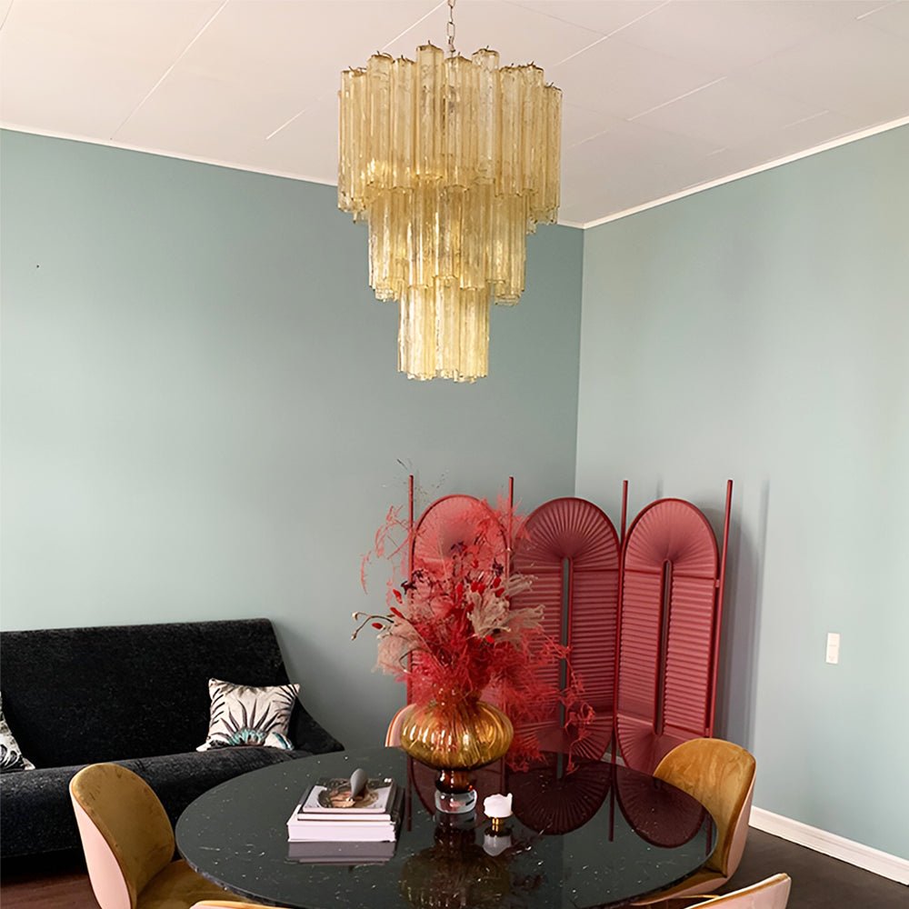 Aurora Chandelier Yellow Glass Tube Tiered Warm - Blowlighting