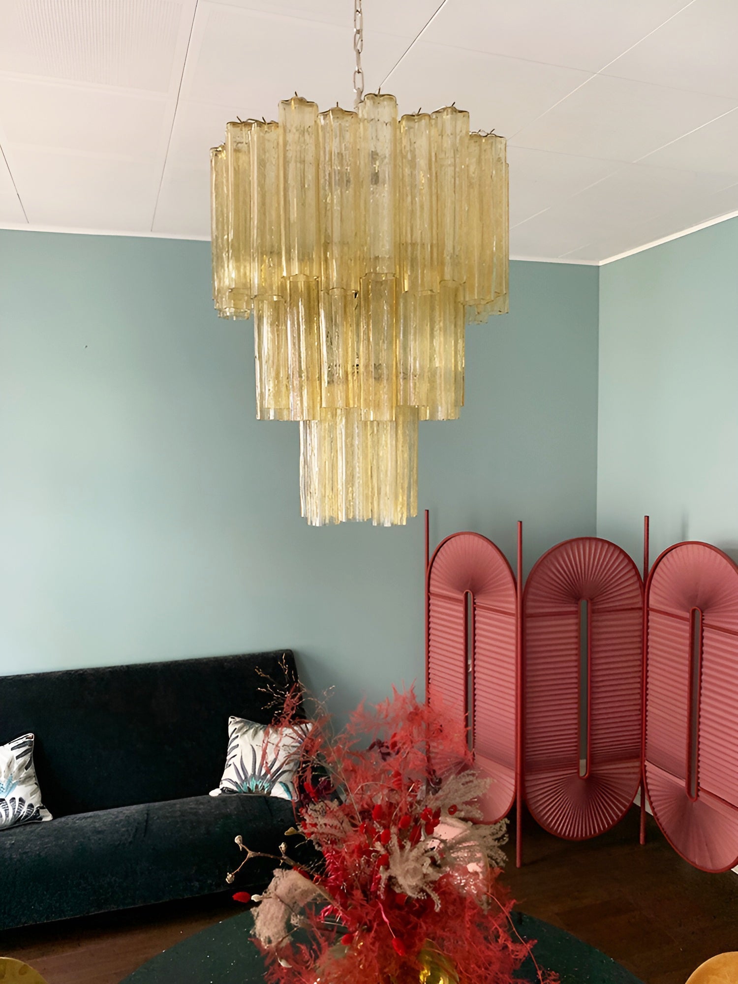 Aurora Chandelier Yellow Glass Tube Tiered Warm - Blowlighting