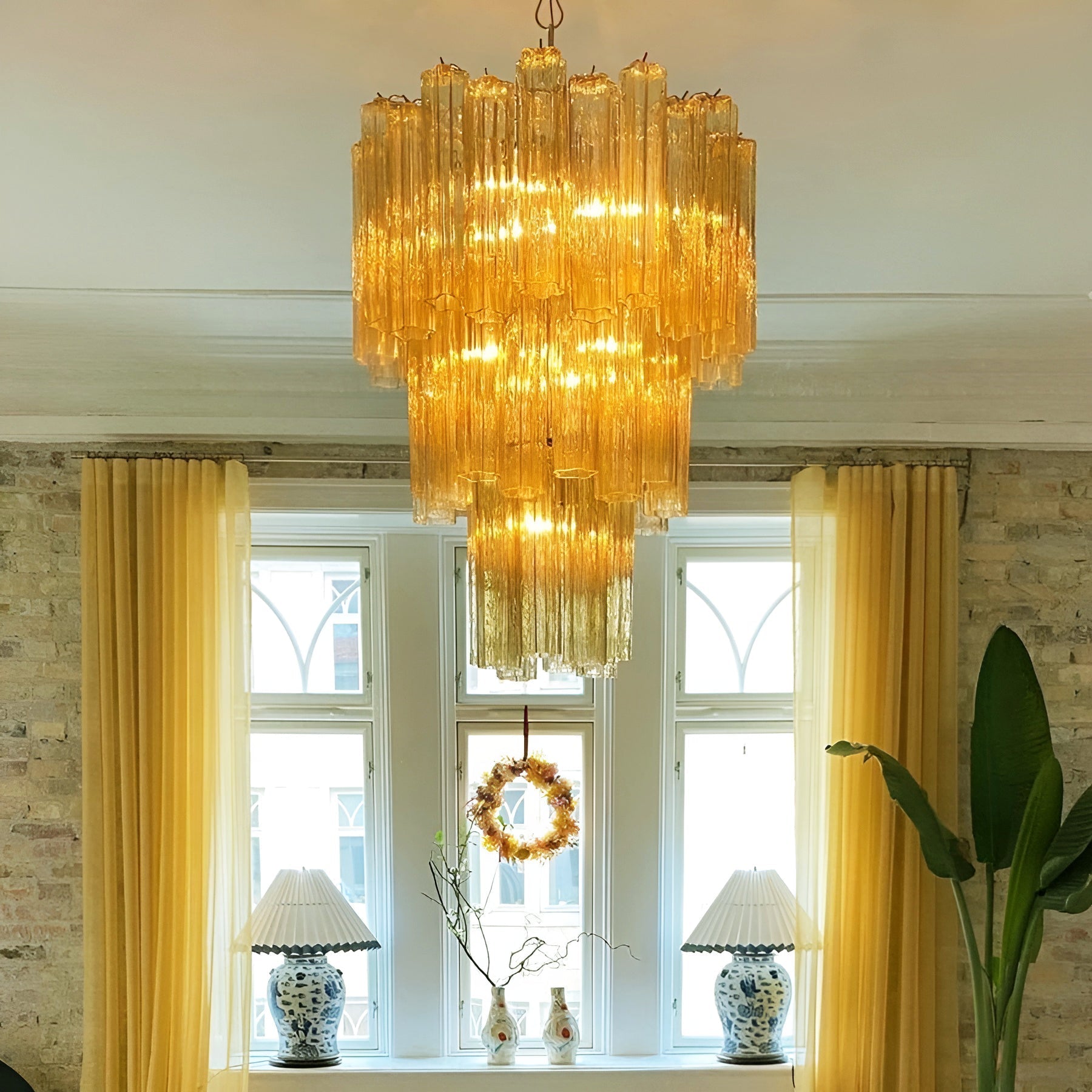 Aurora Chandelier Yellow Glass Tube Tiered Warm - Blowlighting