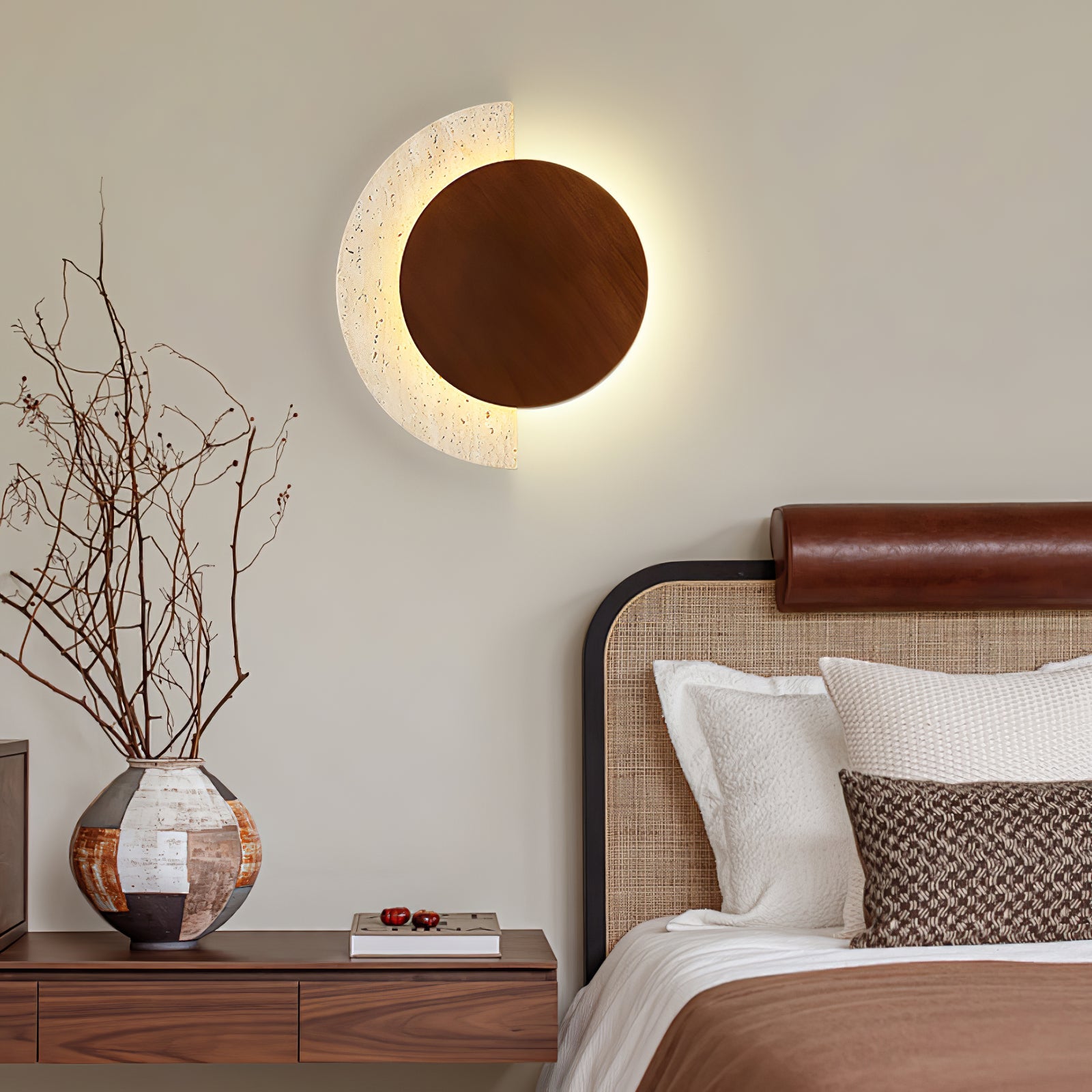 Coraeen Half-Moon Travertine Wall Light - Blowlighting