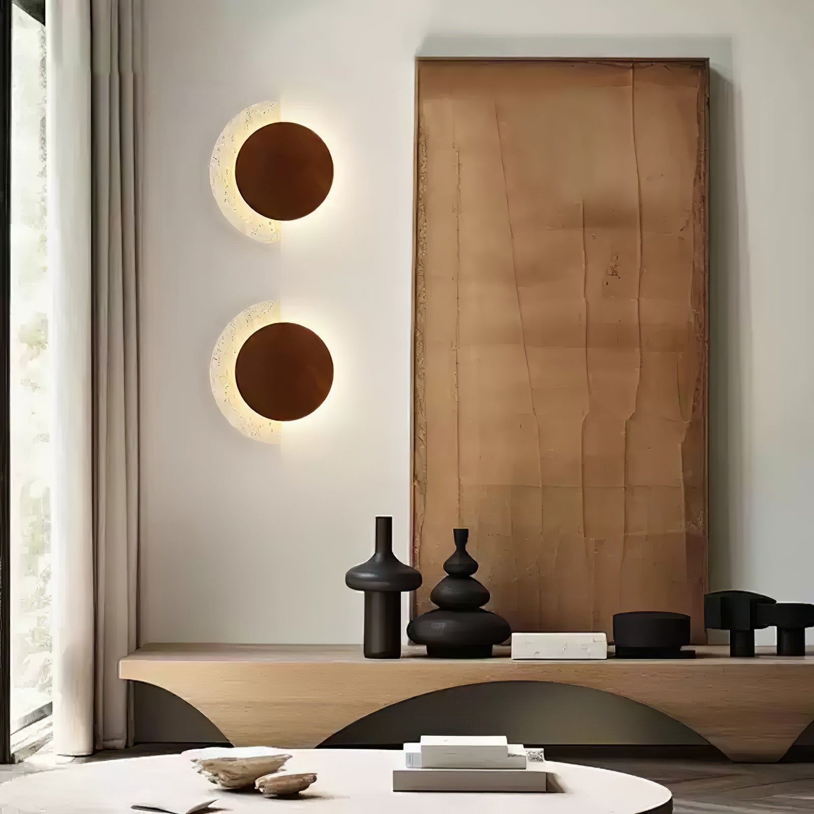 Coraeen Half-Moon Travertine Wall Light - Blowlighting