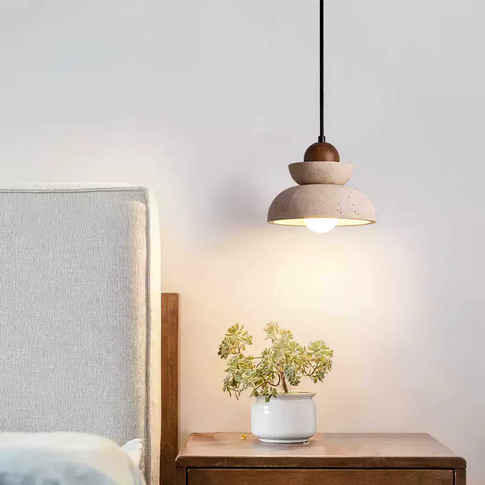 Zophaos Tiered-Bell Travertine Pendant Light - Blowlighting