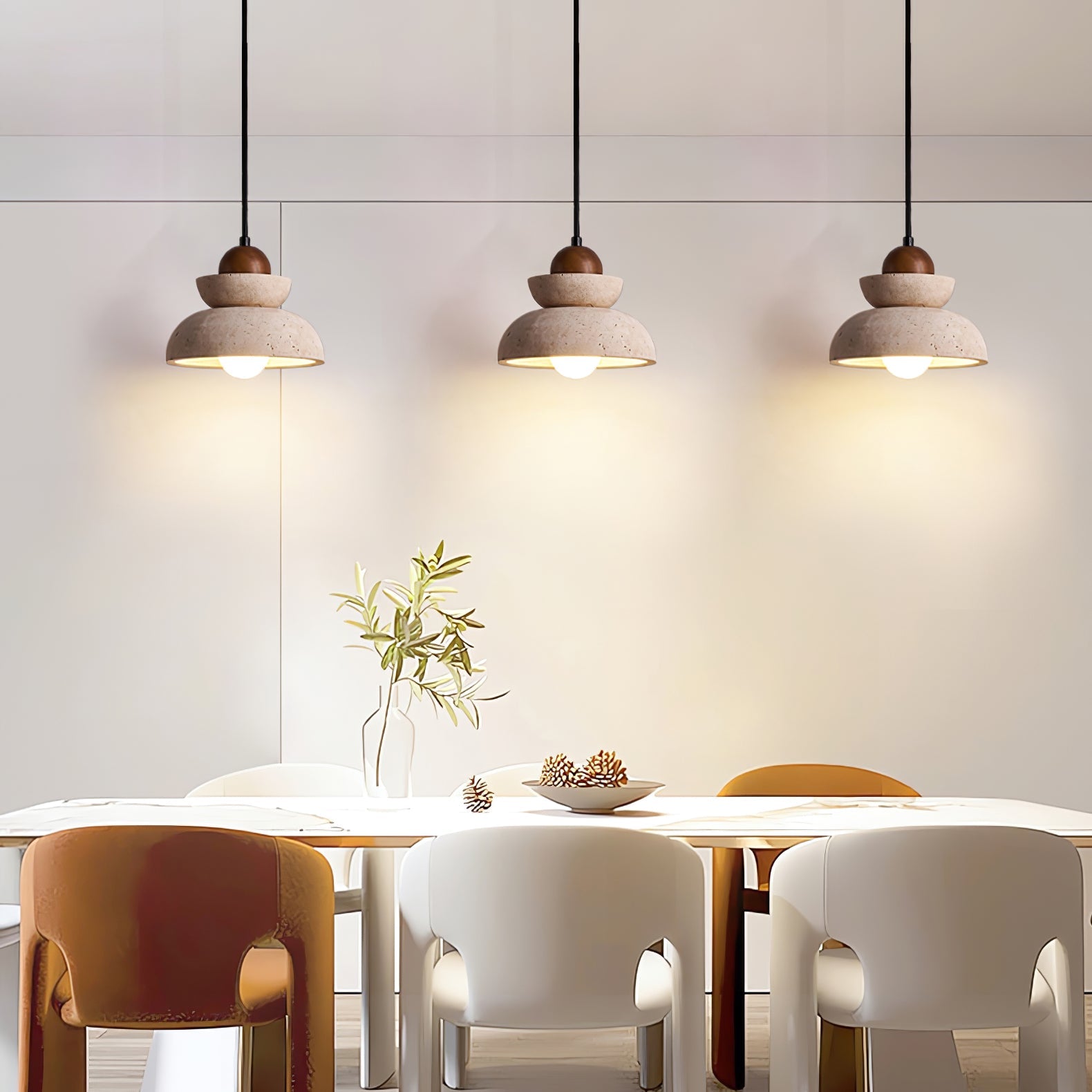 Zophaos Tiered-Bell Travertine Pendant Light - Blowlighting
