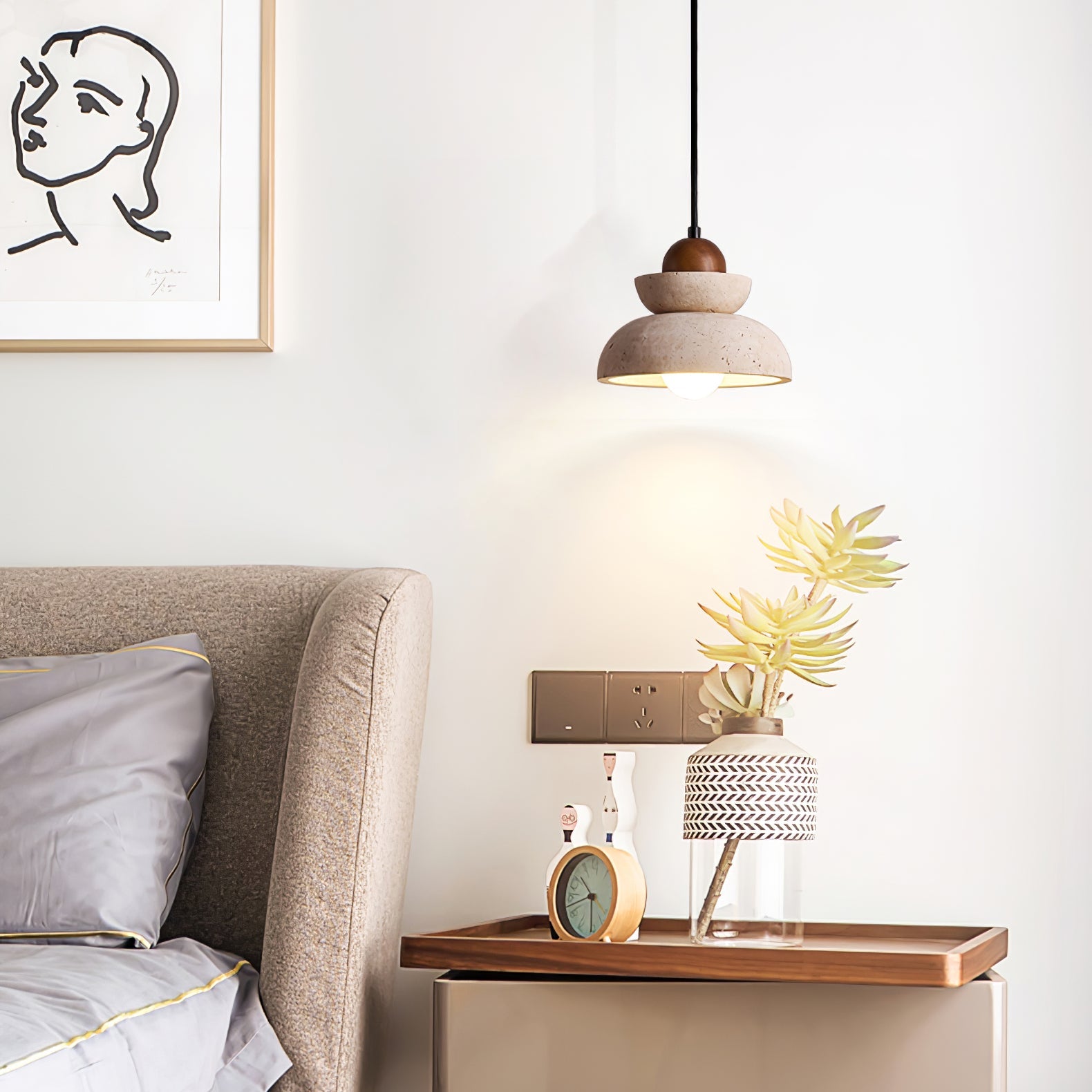 Zophaos Tiered-Bell Travertine Pendant Light - Blowlighting