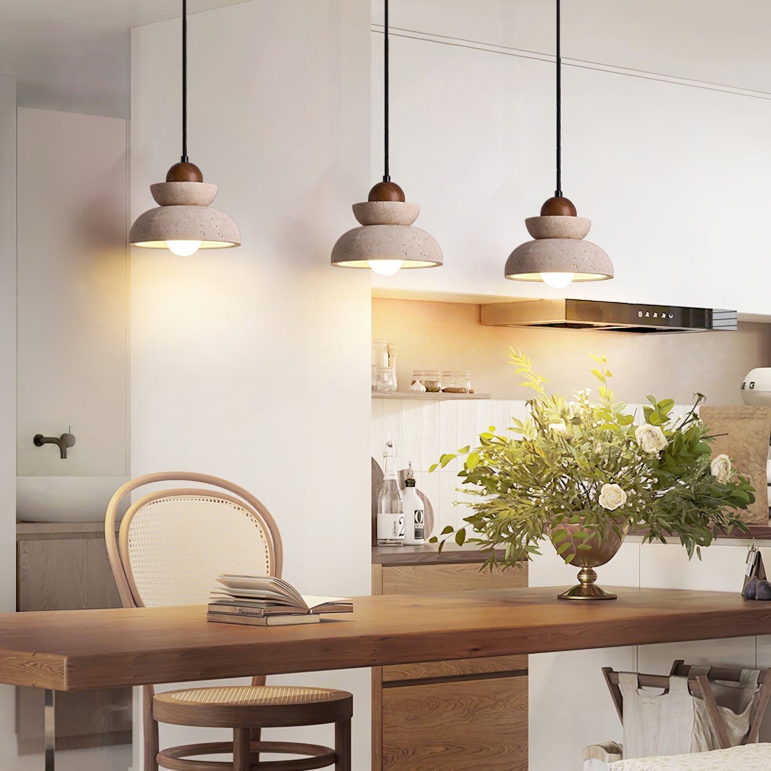 Zophaos Tiered-Bell Travertine Pendant Light - Blowlighting